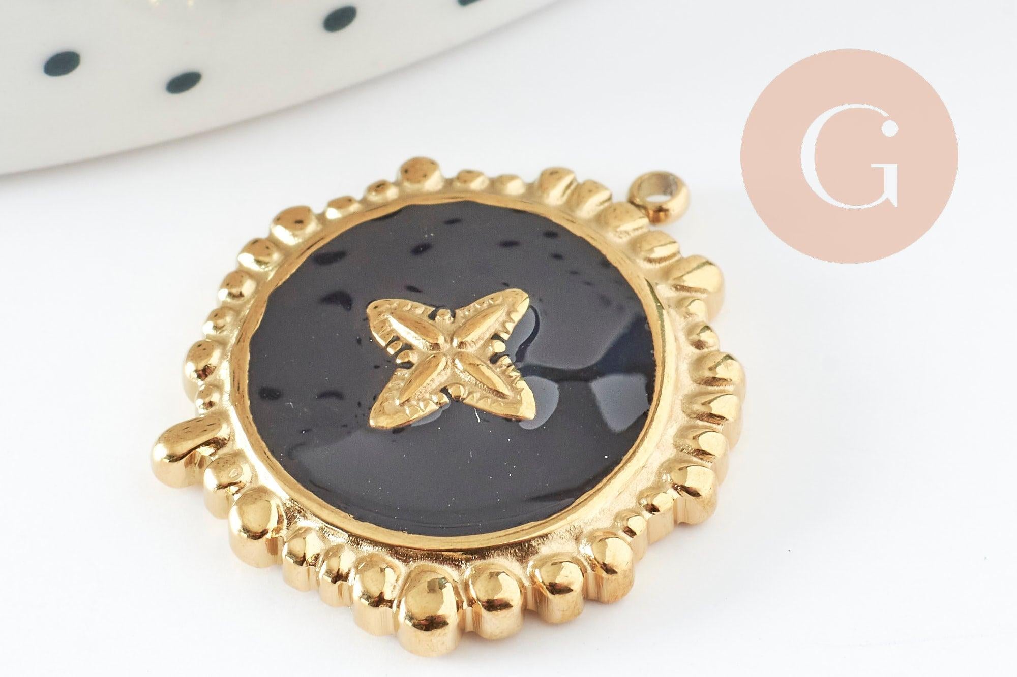 Gingerlily Pendentifs DIY rond fleur inox doré 23mm G9406