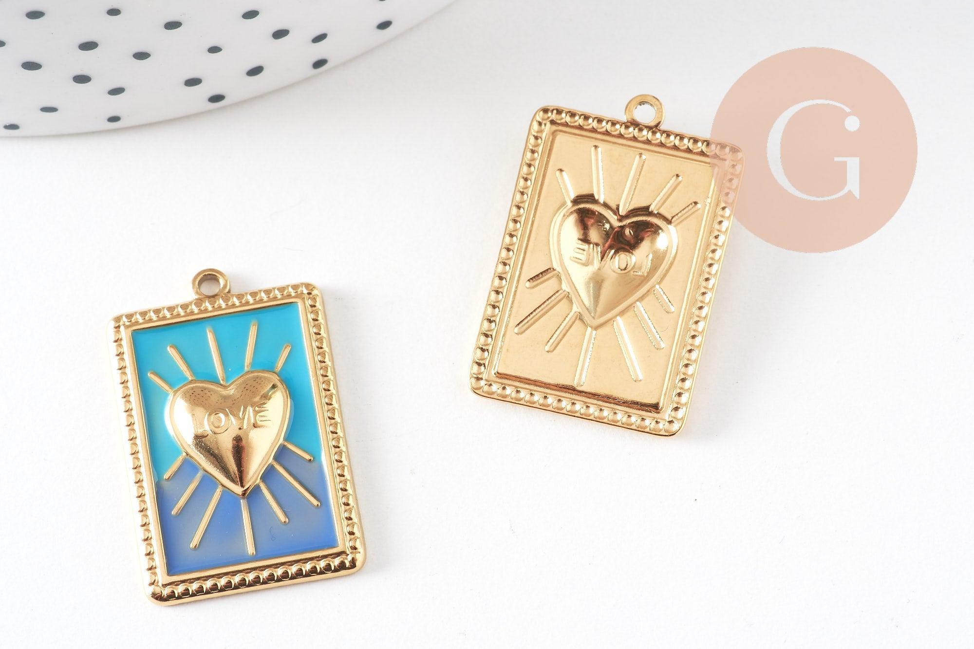 Gingerlily Pendentifs G10801 pendentif rectangle cœur bleu 28mm x1