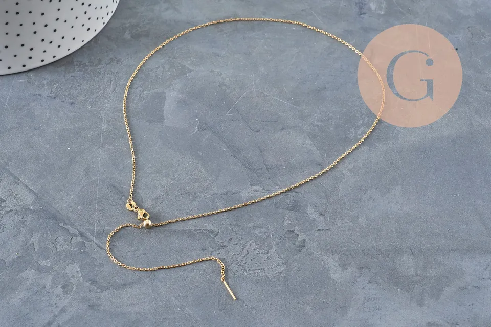 Gingerlily Chaîne Collier Forçat Acier Doré Réglable 2mm 51cm