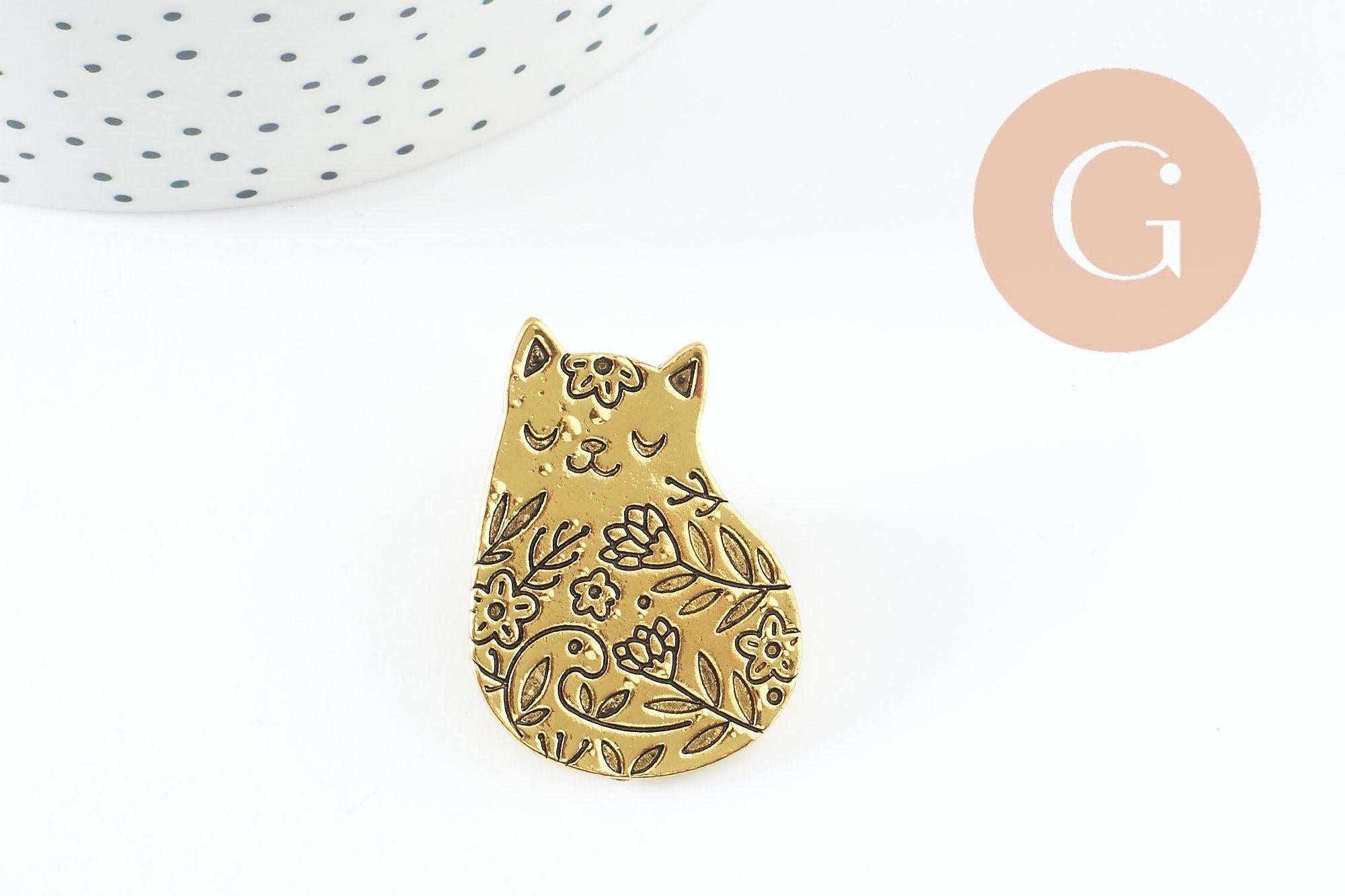 Gingerlily Broche chat assis G9785 acier doré 35mm x1