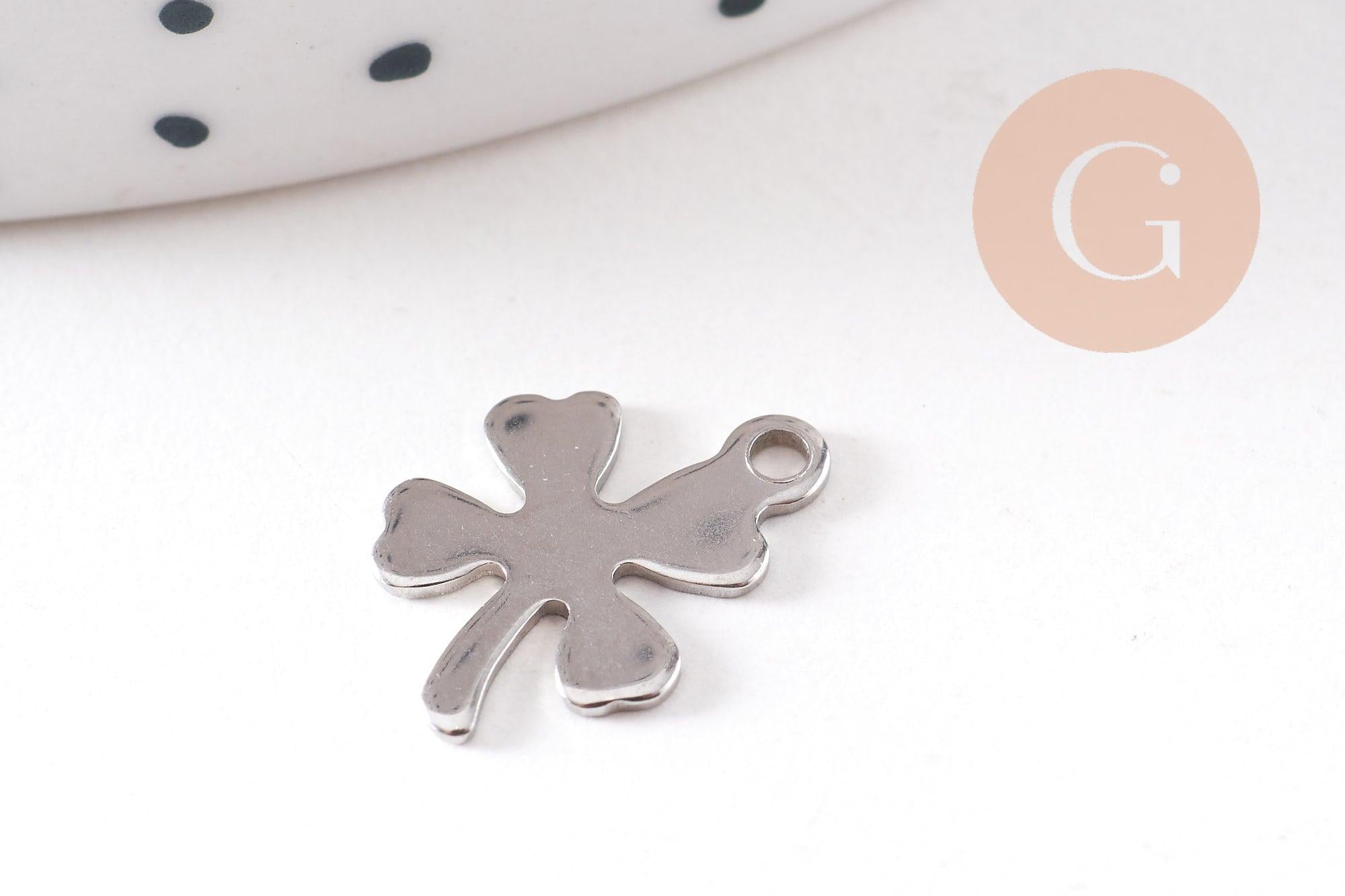 Gingerlily Trèfle 4 feuilles pendentif acier 13.5mm x2