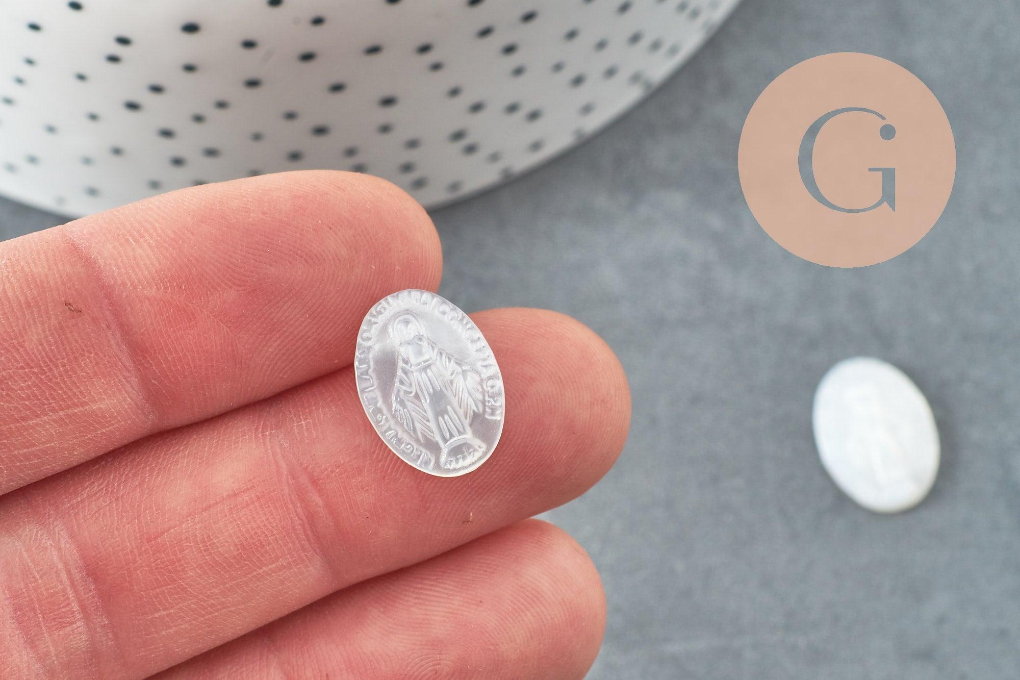 Gingerlily Cabochon ovale nacre blanche Vierge Marie 16mm x1