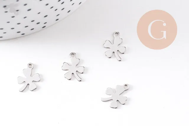 Gingerlily Trèfle 4 feuilles pendentif acier 13.5mm x2