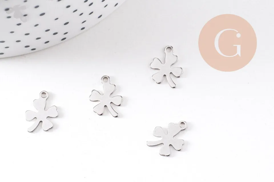 Gingerlily Trèfle 4 feuilles pendentif acier 13.5mm x2