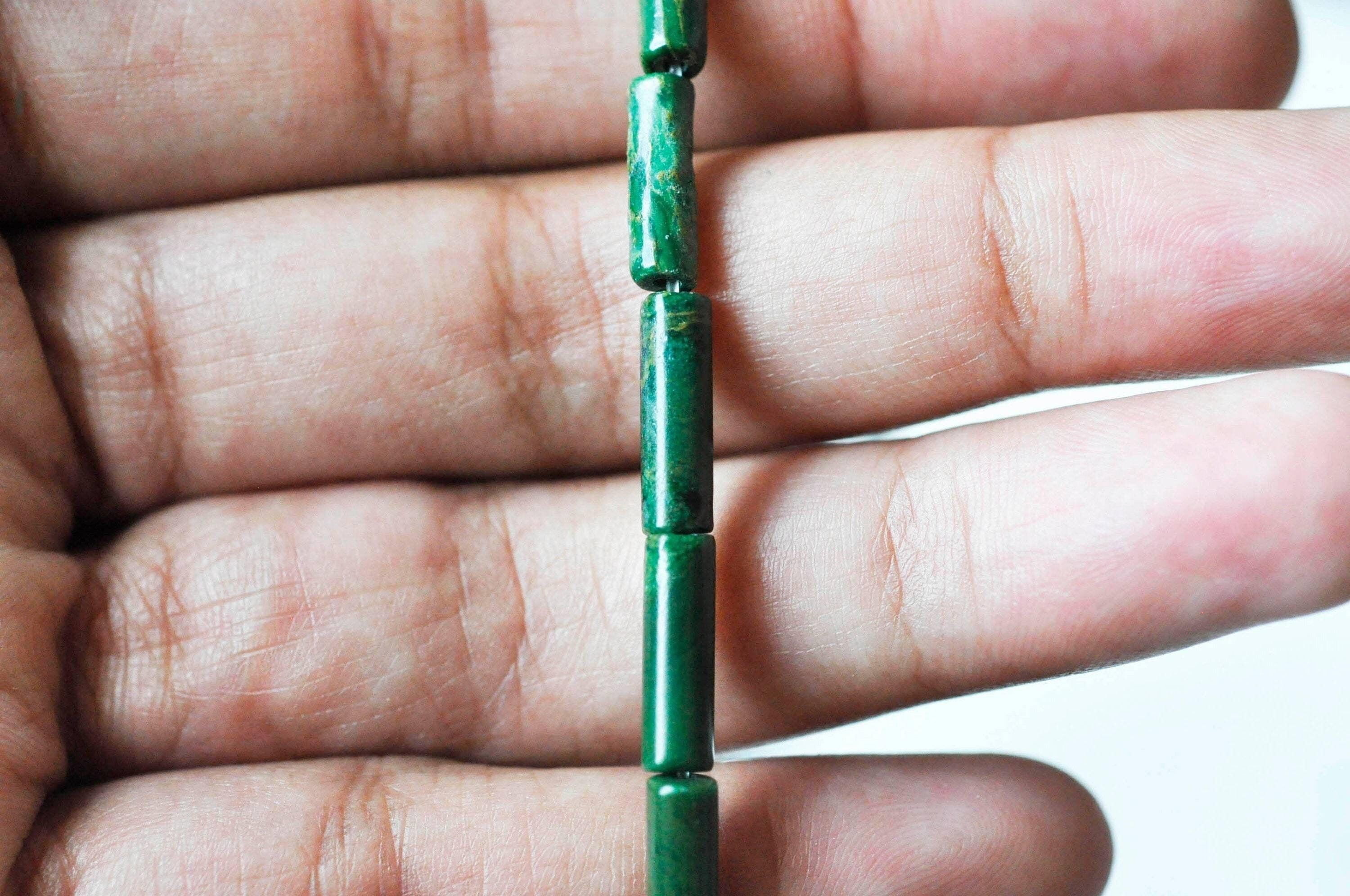 Gingerlily Jade africain 13 mm perle tube vert fil 40 cm