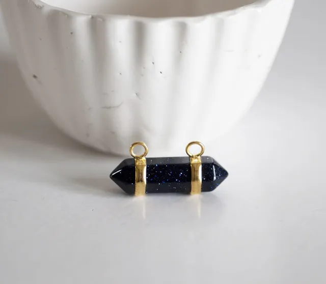 Gingerlily pendentif pointe bleu nuit pailleté doré 32mm