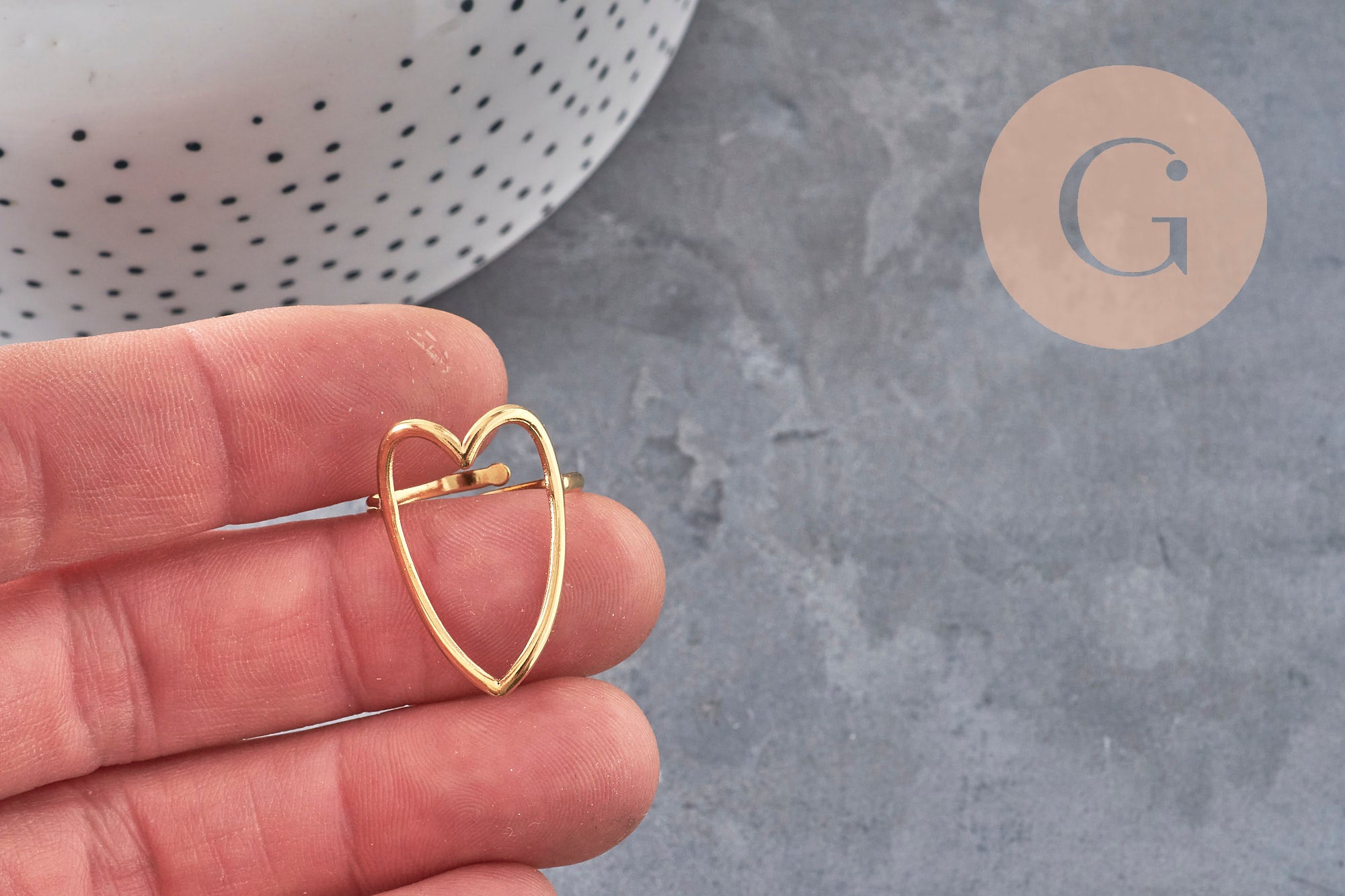 Gingerlily Bague coeur réglable dorée taille 57 acier x1