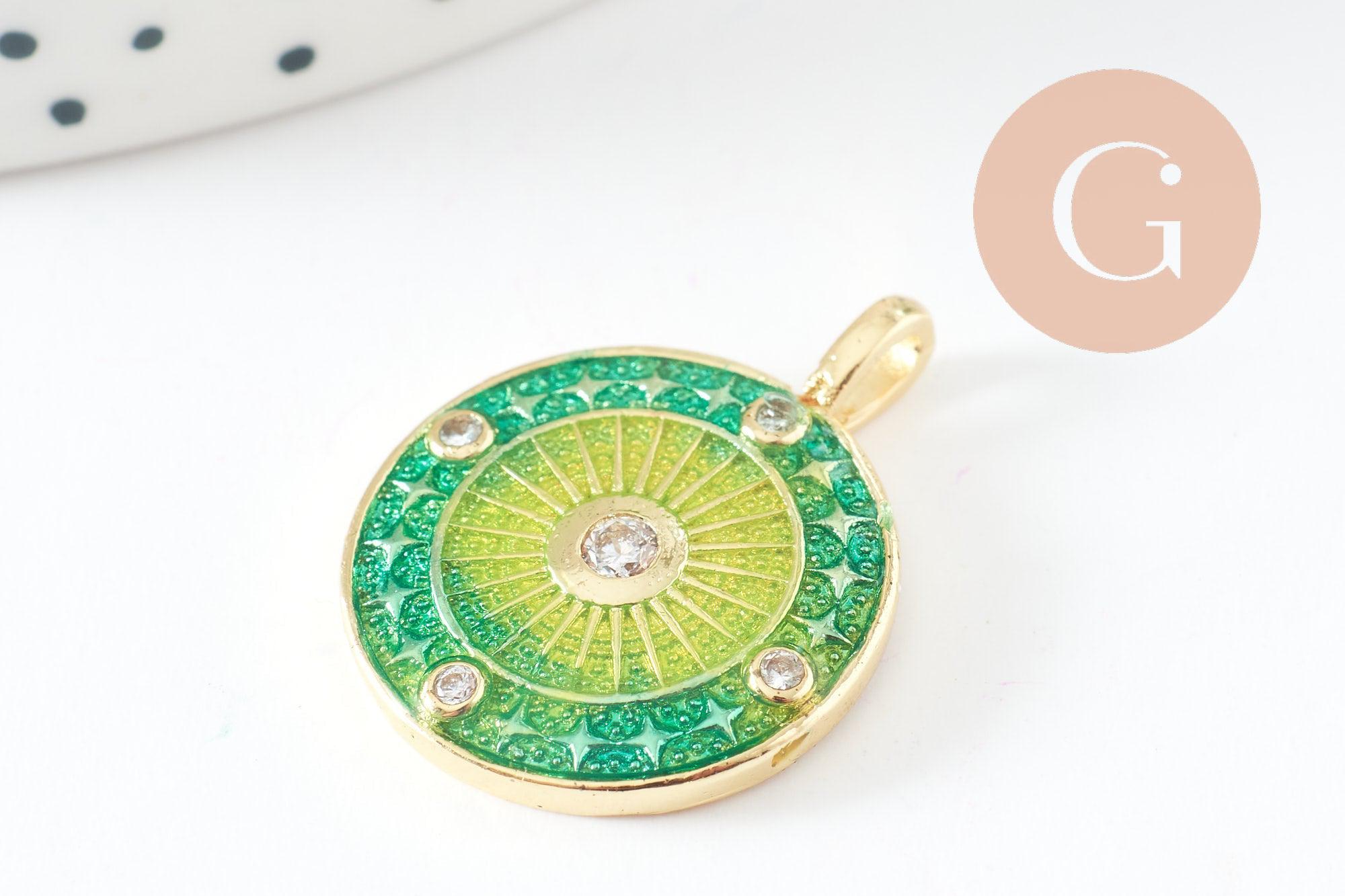 Gingerlily Pendentif soleil étoile émail laiton doré 26mm x1