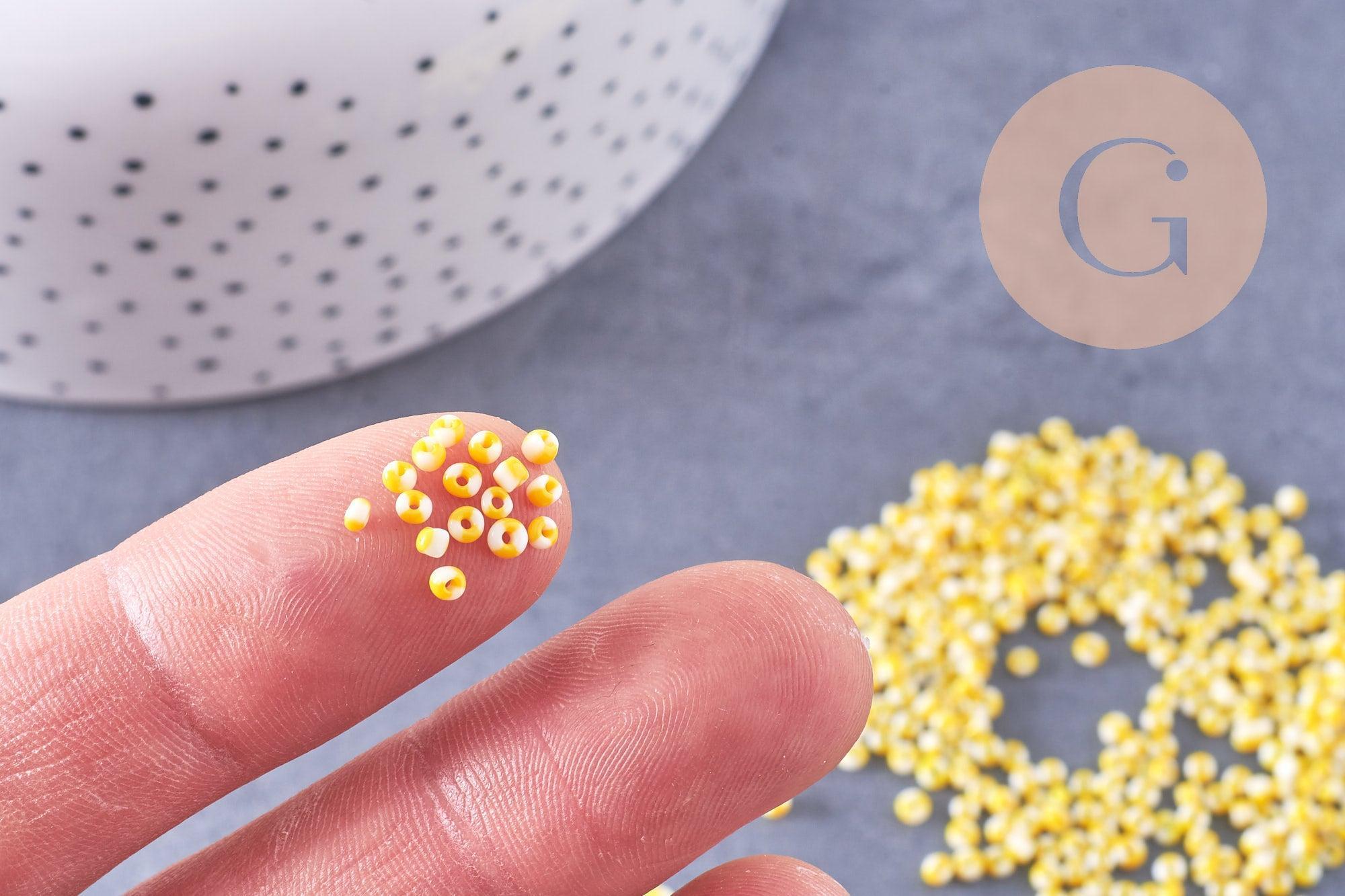 Gingerlily Perles perle rocaille rayée jaune blanc 2mm 10g