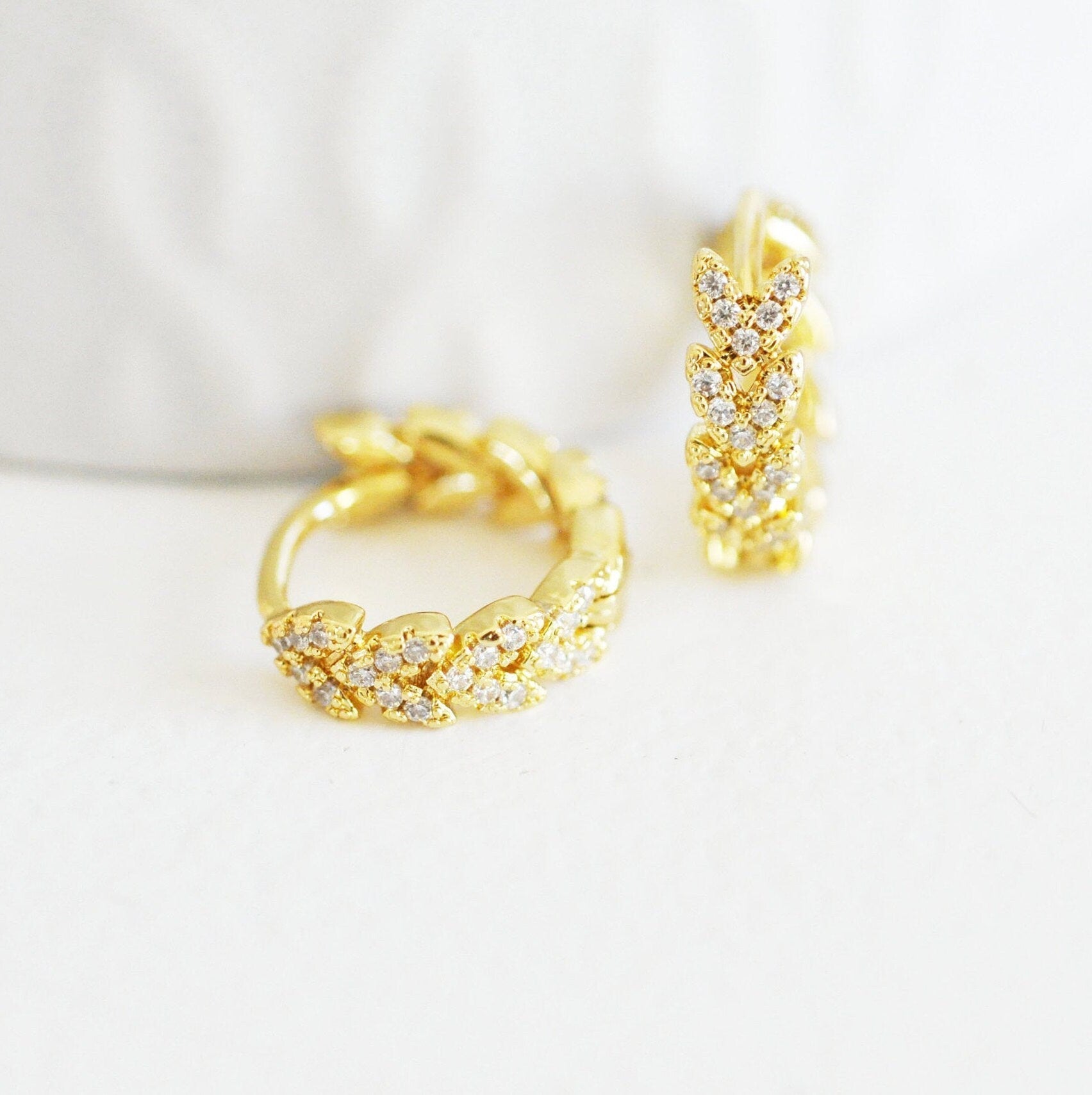 Gingerlily Créoles G3150 feuille zircon blanc doré 13,5mm