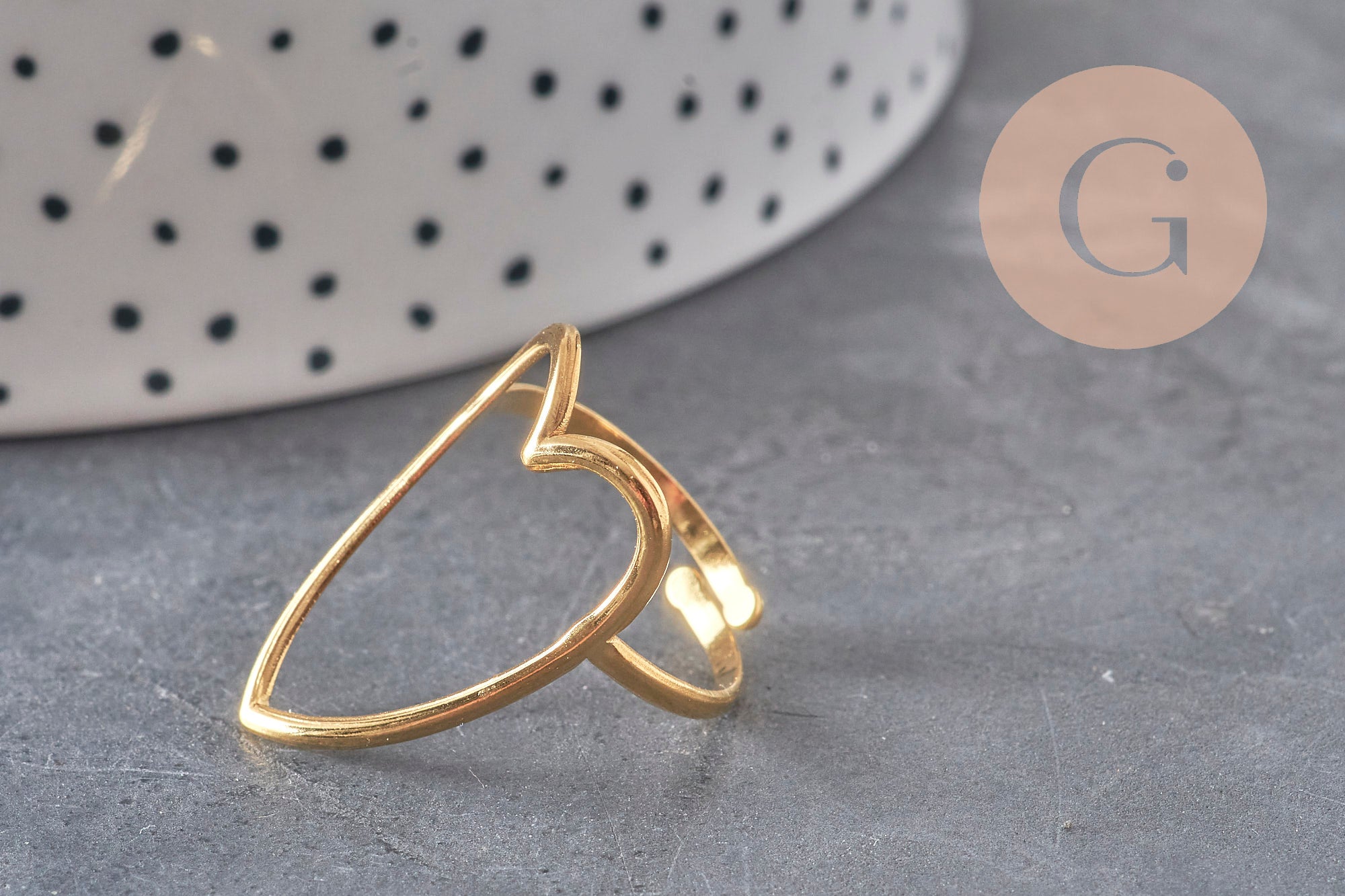 Gingerlily Bague coeur réglable dorée taille 57 acier x1