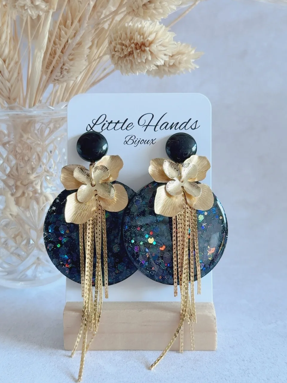 Little Hands Bijoux Capucine Magic Black boucles d’oreilles fleur noire