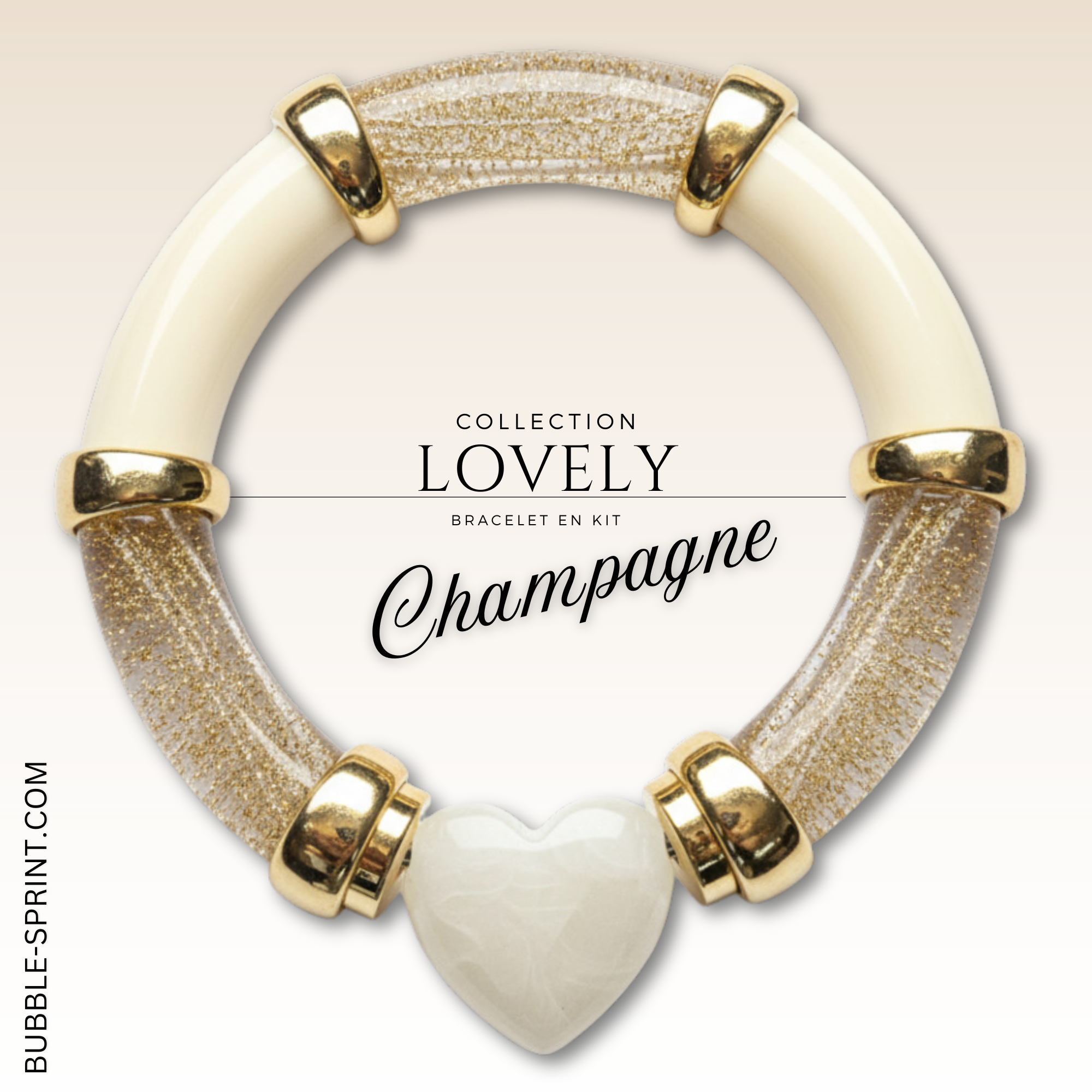 ARTSHOP Lovely Kit bracelet Champagne cœur élastique