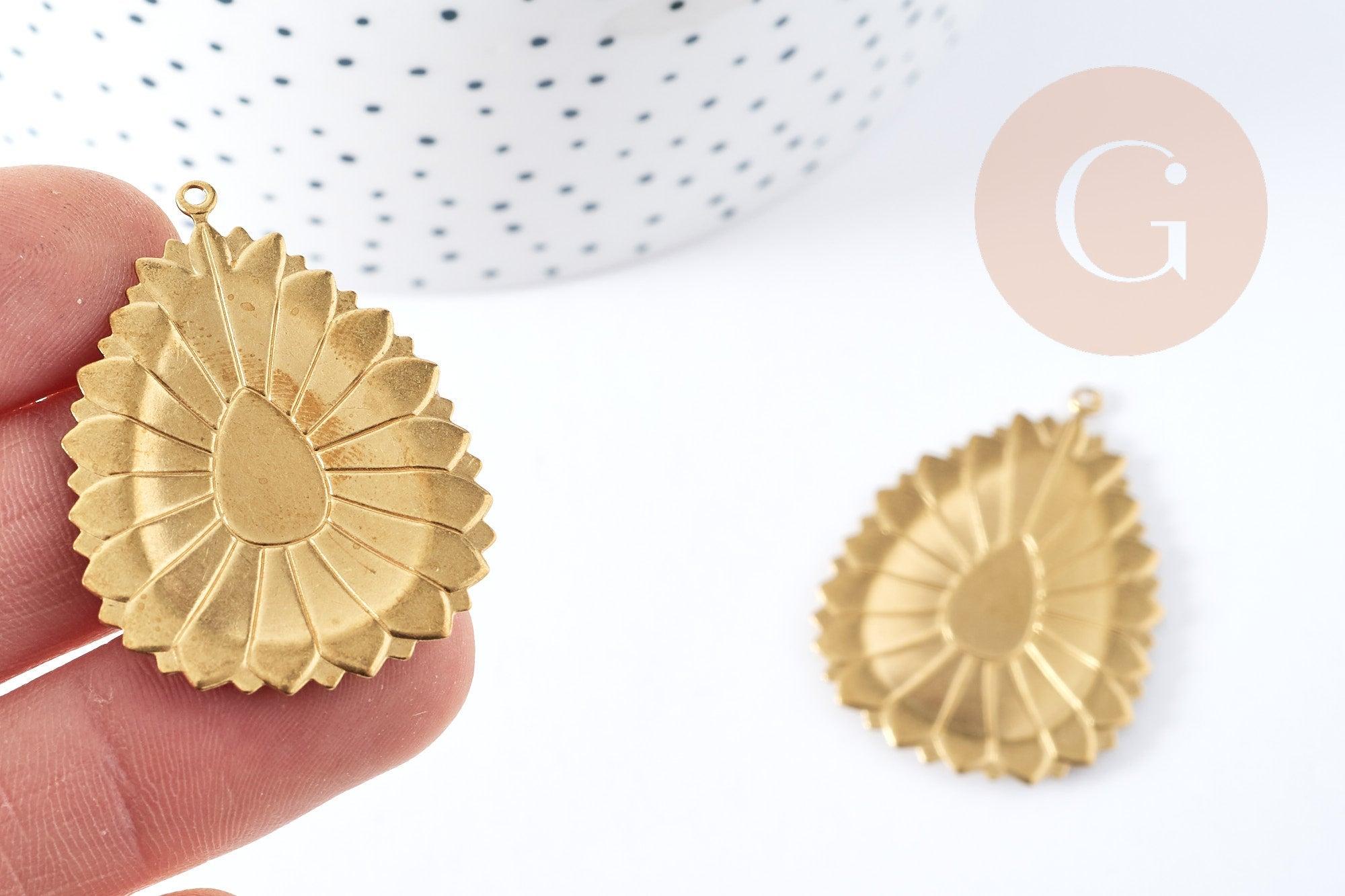 Gingerlily G8883 pendentif fleur goutte laiton brut 40,5mm