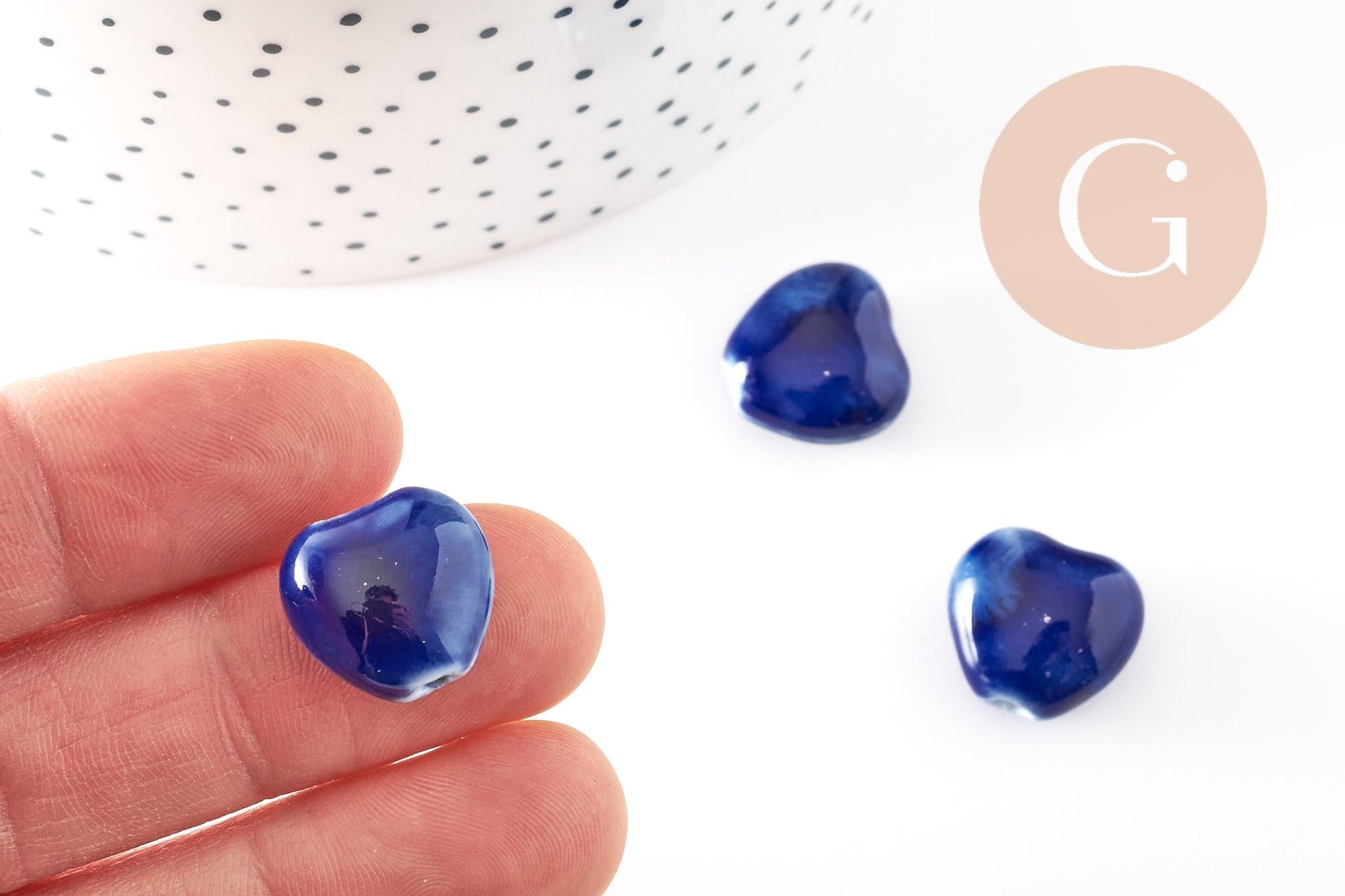 Gingerlily Perles G9348 perle coeur porcelaine bleu foncé x5
