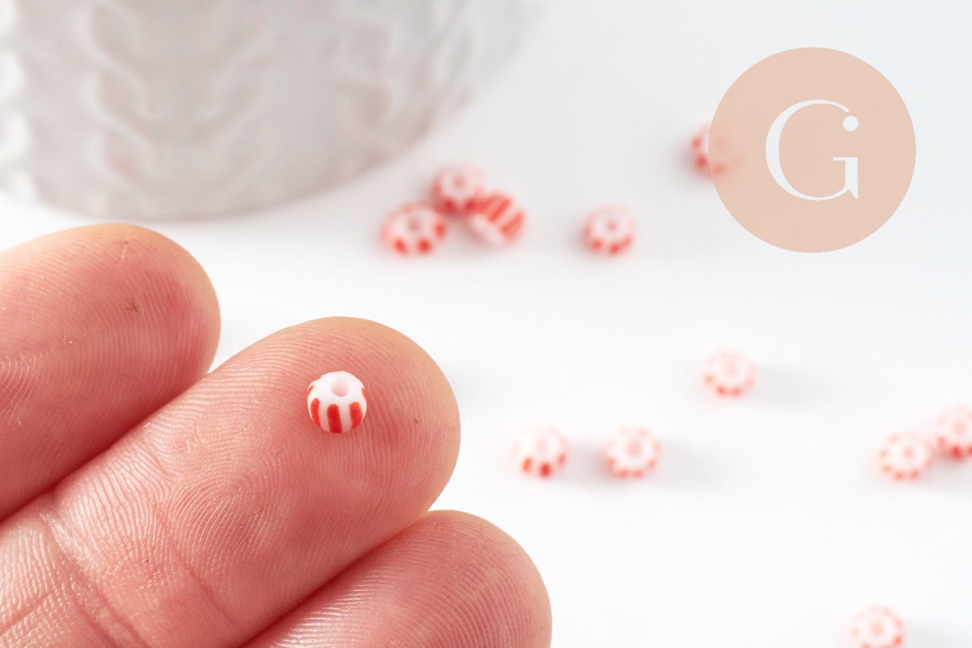 Gingerlily Perles DIY rocaille verre rayé rouge blanc 3-4,5mm 10g