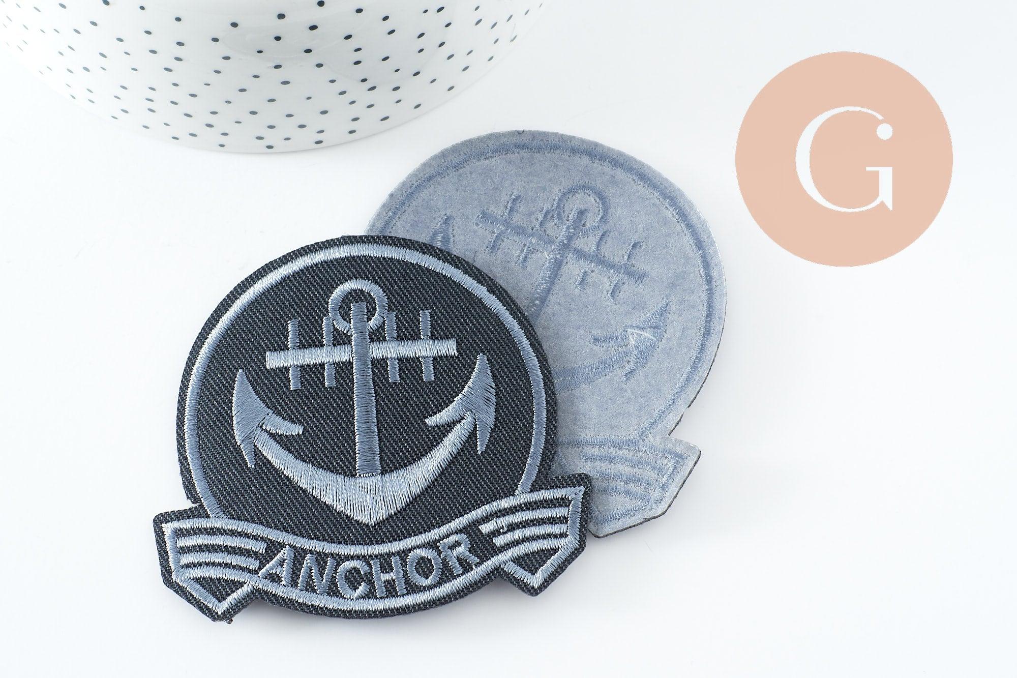 Gingerlily écusson brodé ancre marine patch thermocollant 72mm x1
