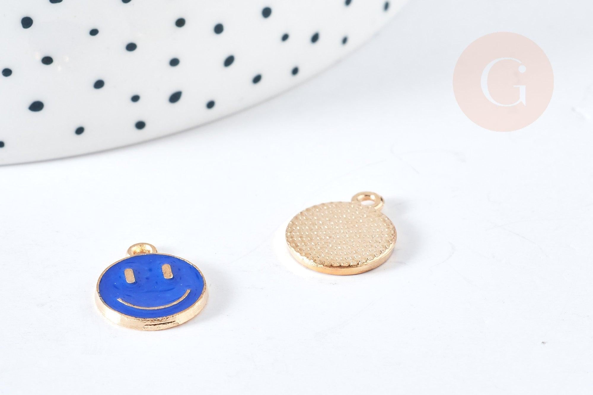 Gingerlily Pendentifs smiley doré bleu 12mm lot de 5