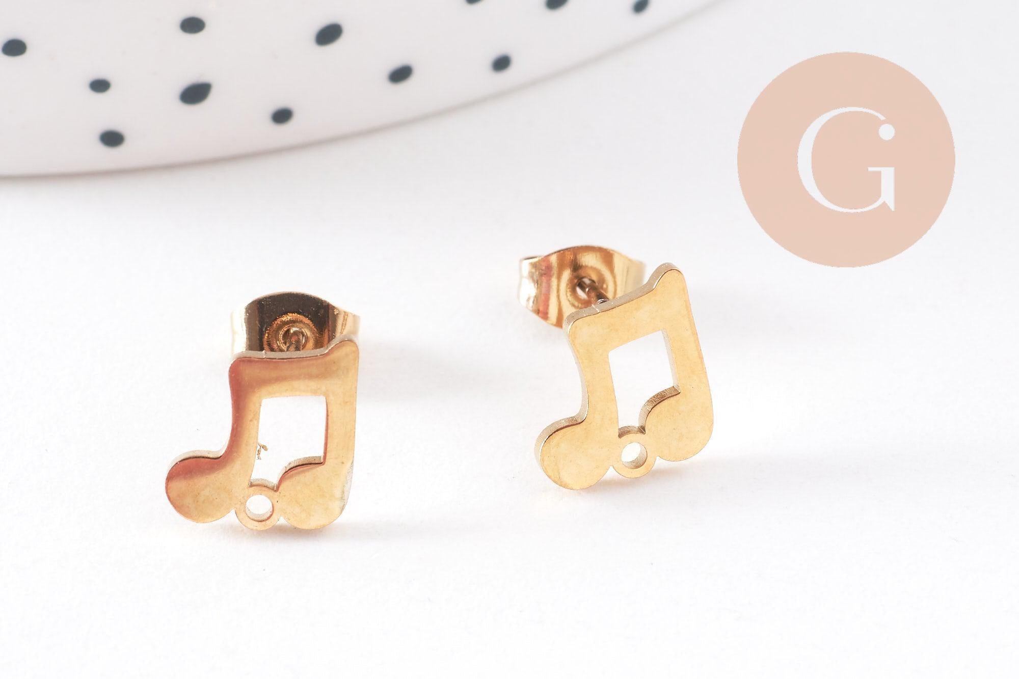 Gingerlily Perles G10253 boucles d'oreilles puce note musique doré 9mm