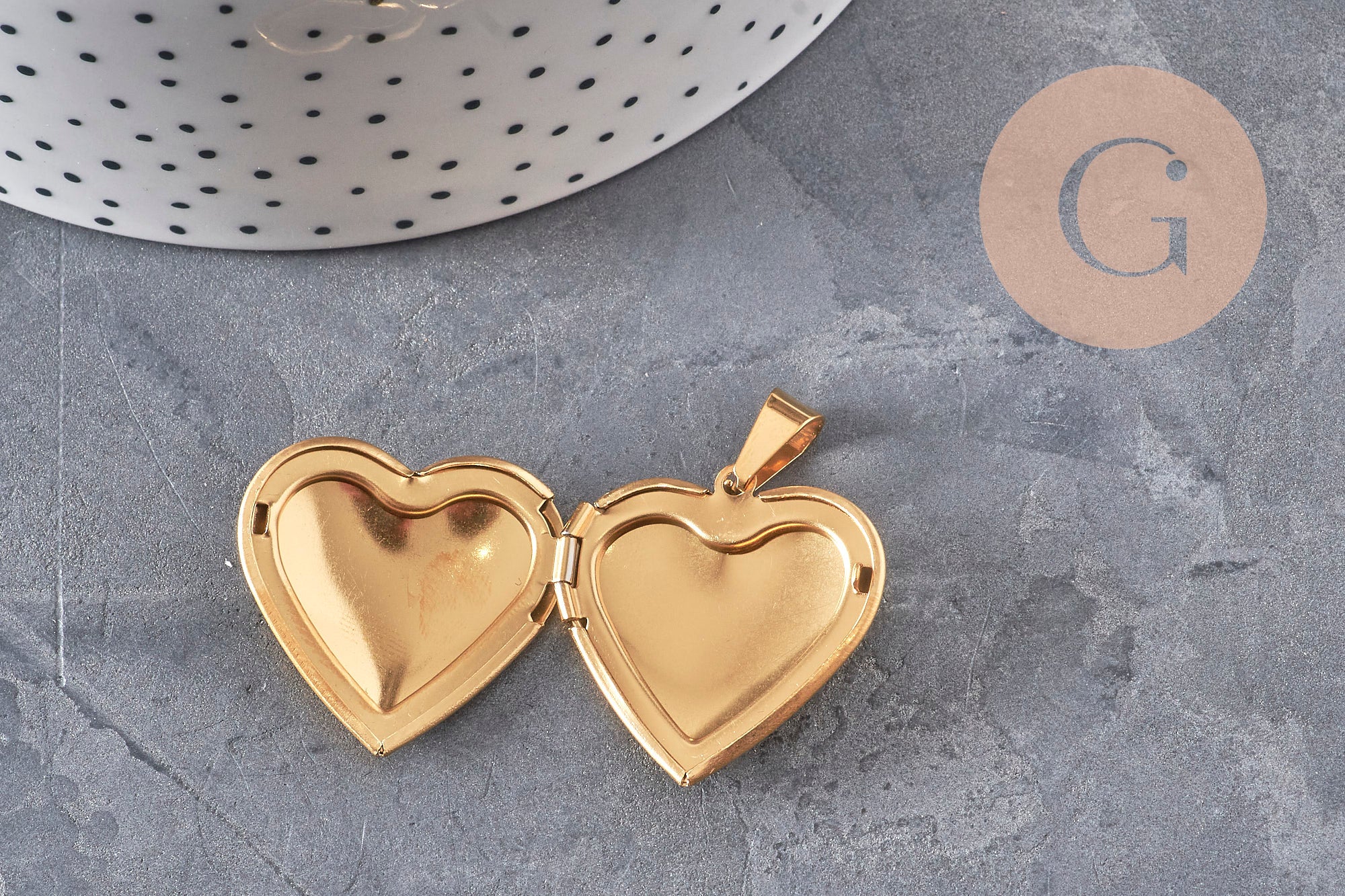 Gingerlily Perles locket coeur acier doré 21mm G11139