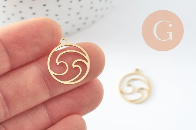 Gingerlily Vague G9825 pendentif acier doré rond 20mm x1