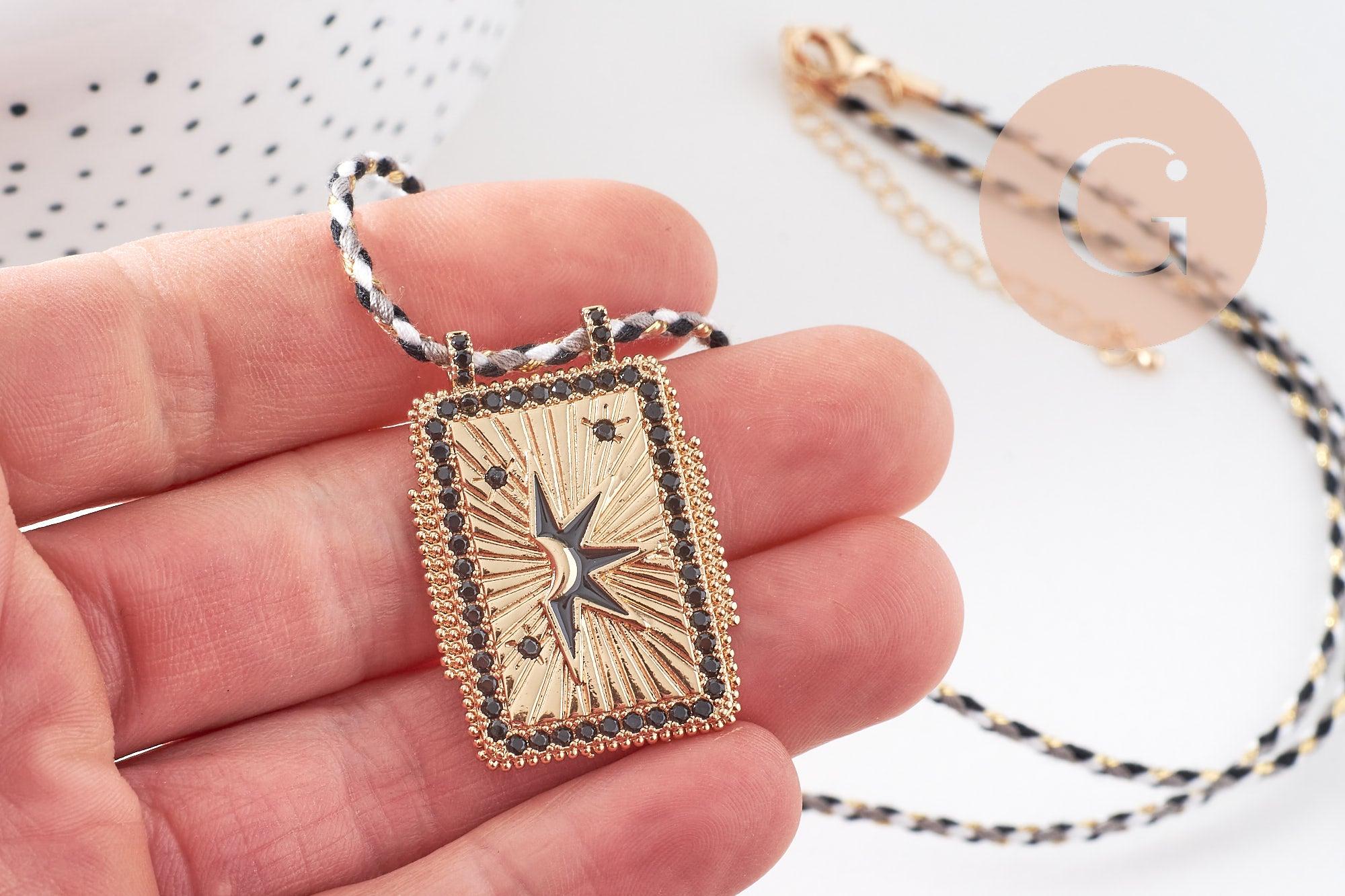 Gingerlily Collier médaille étoile G10364 cordon 45cm noir
