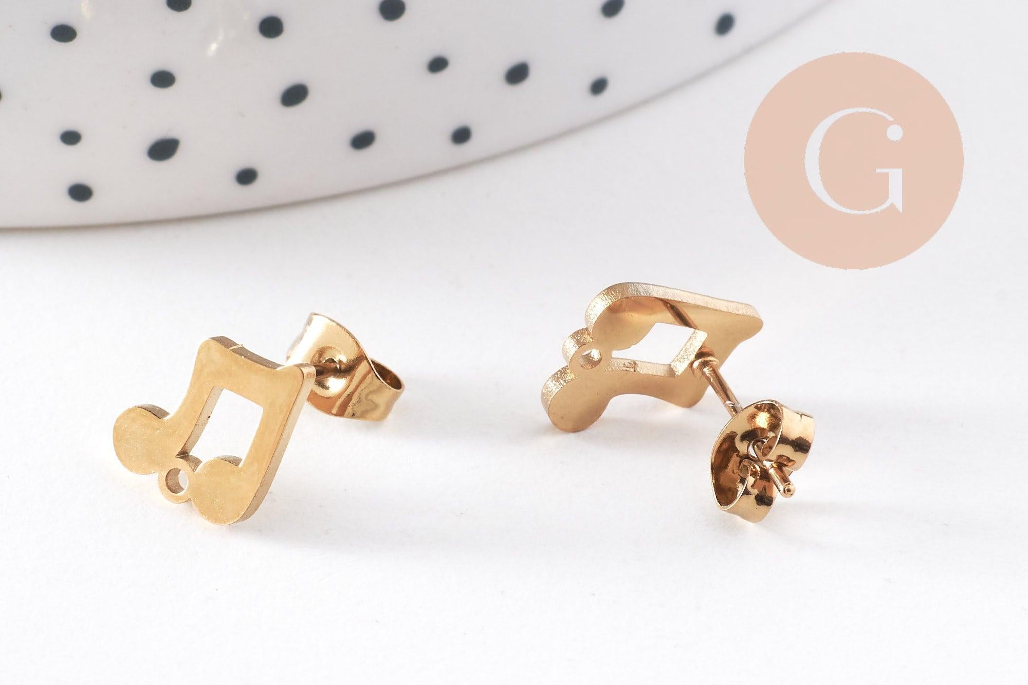 Gingerlily Perles G10253 boucles d'oreilles puce note musique doré 9mm