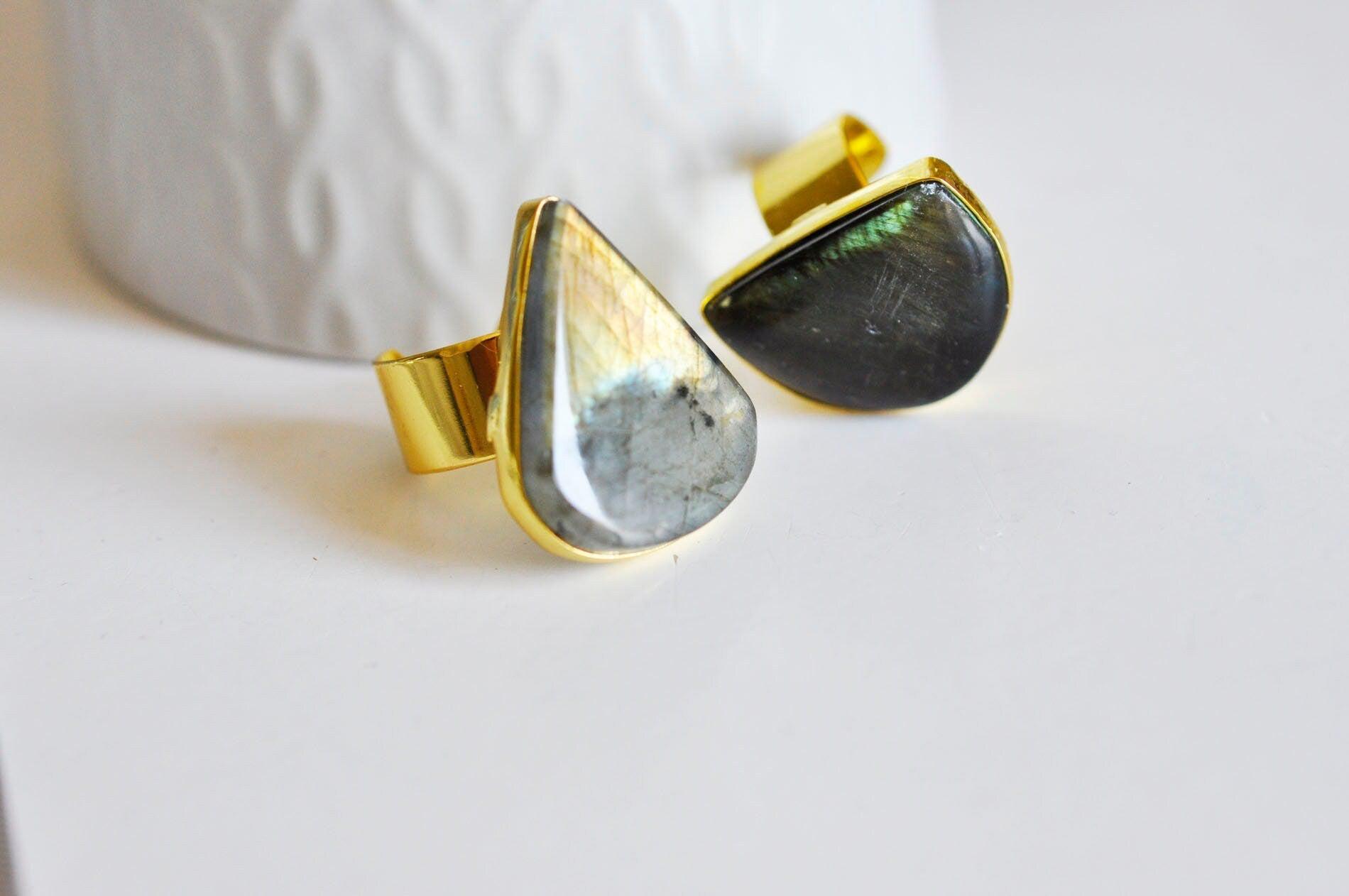 Gingerlily Apprêts Bague réglable labradorite 18mm dorée pierre naturelle