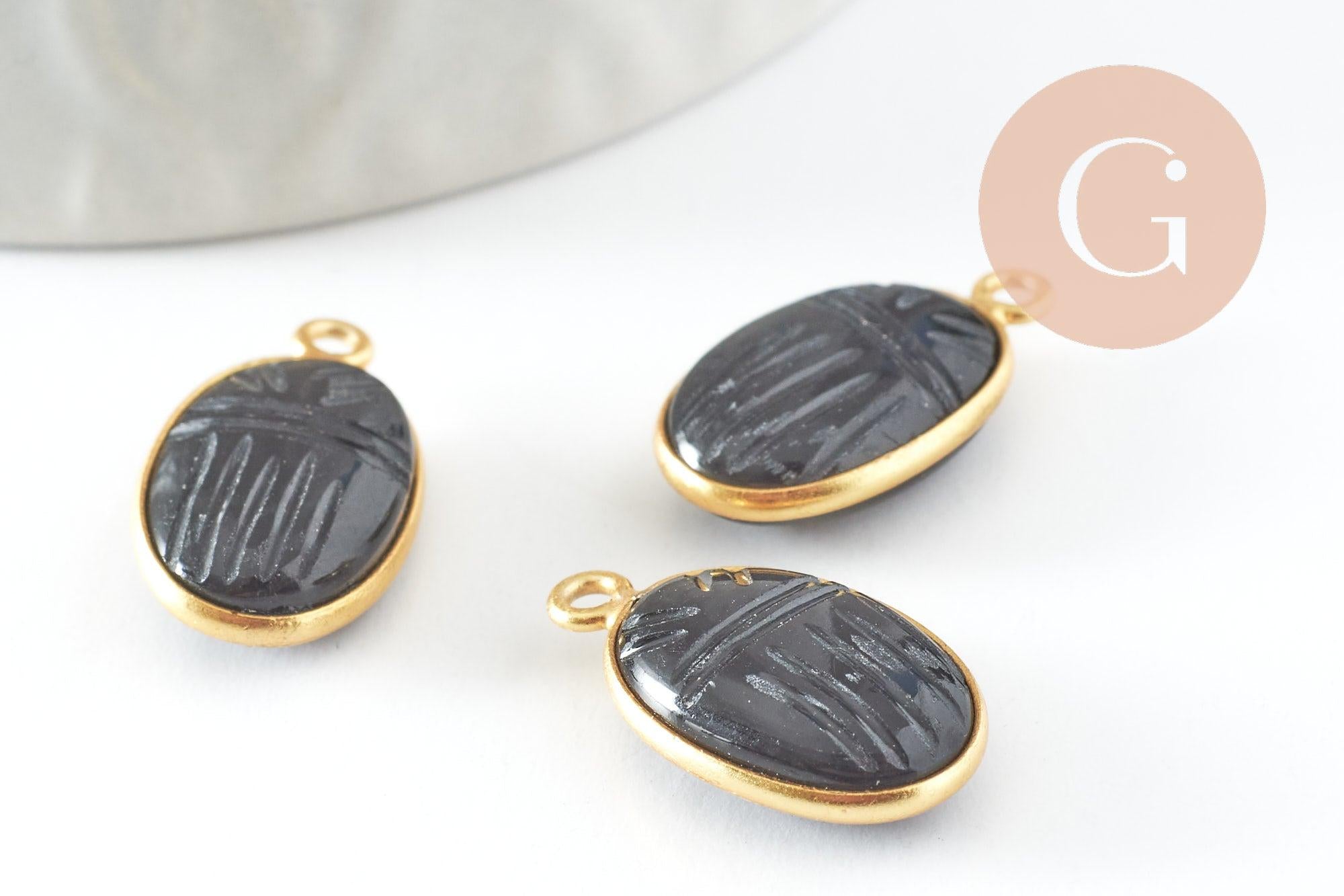 Gingerlily Pendentif scarabée G9441 onyx noire argent 925 doré 20mm x1