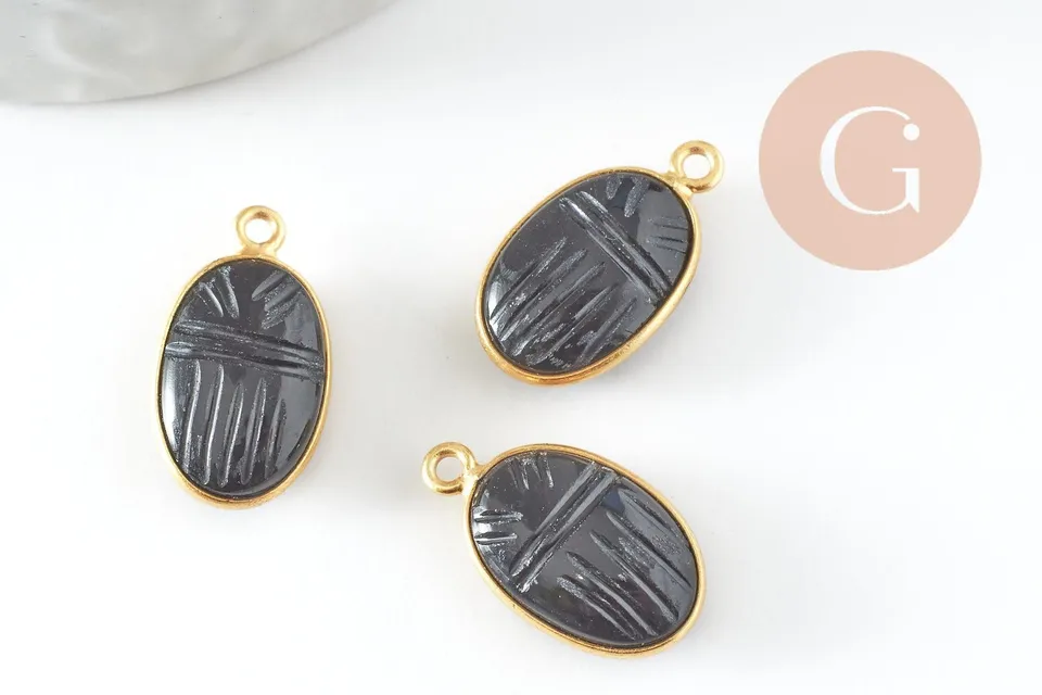 Gingerlily Pendentif scarabée G9441 onyx noire argent 925 doré 20mm x1