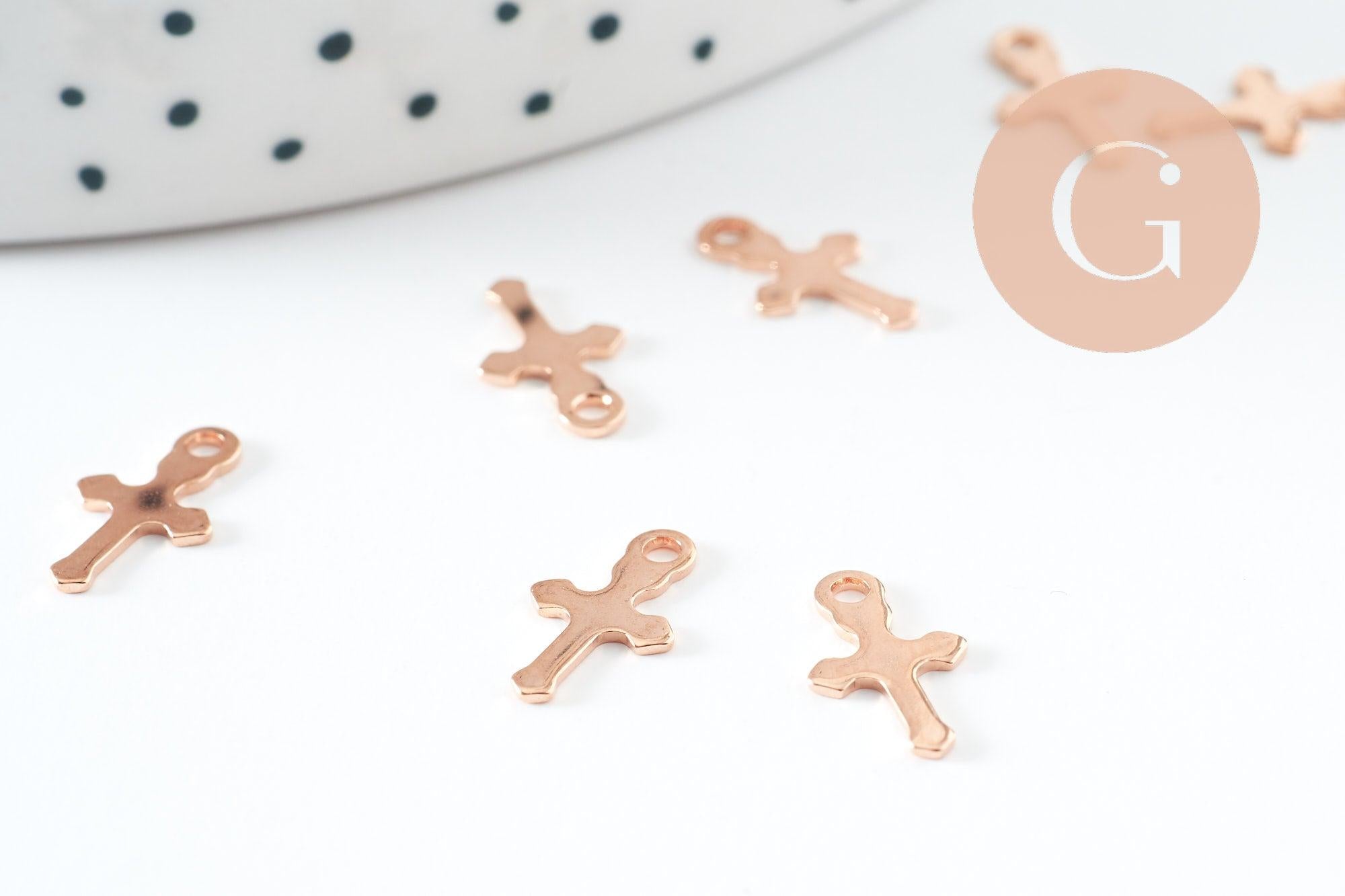 Gingerlily Pendentifs croix acier or rose 16.5mm x2
