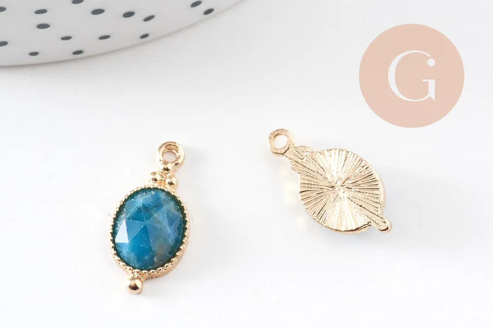 Gingerlily pendentif ovale apatite bleue 20,5mm x1 doré