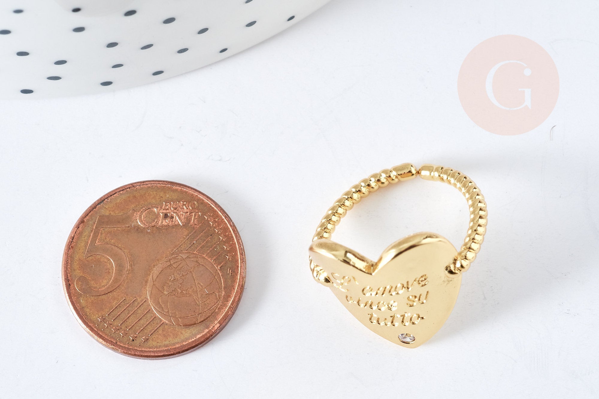 Gingerlily G8443 bague cœur AMORE laiton doré 17,5mm