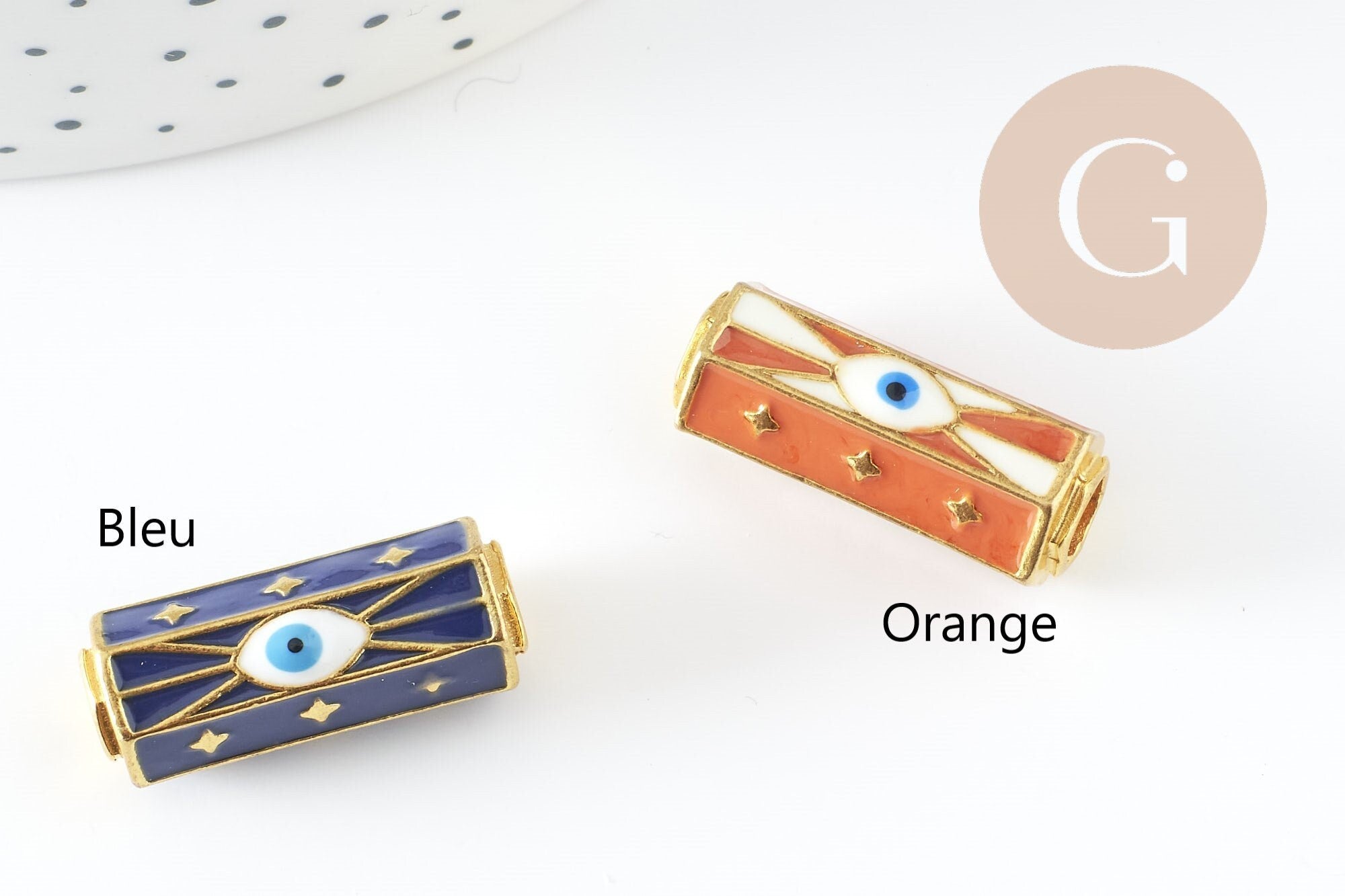 Gingerlily Perle tube talisman G9413 œil bleu laiton doré 22mm