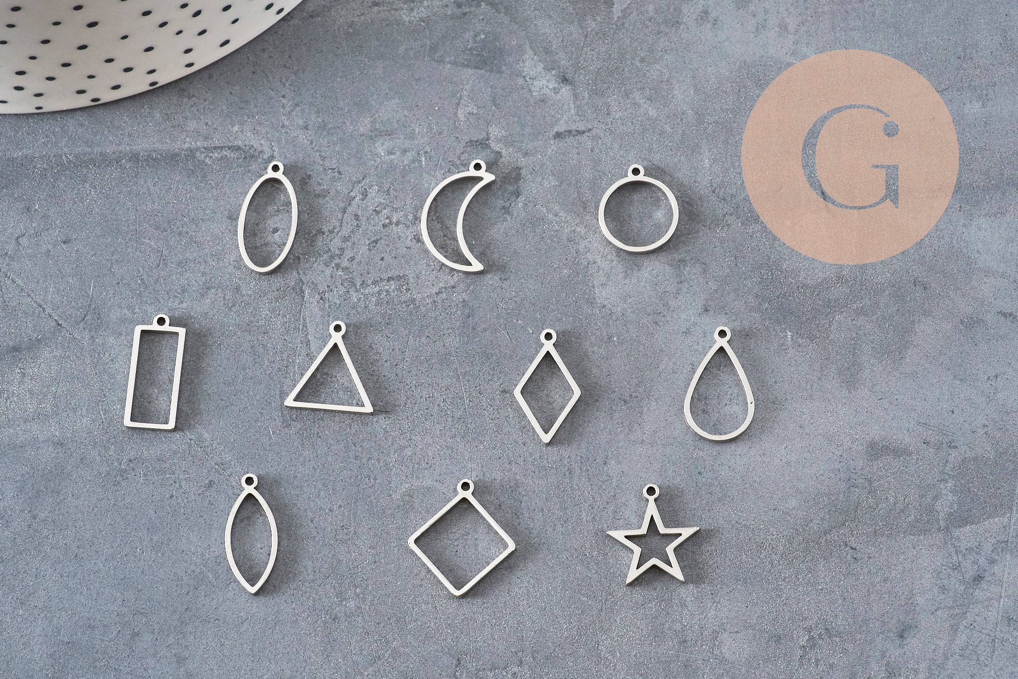 Gingerlily Perles Pendentif G11272 acier cadre ouvert platine 14-21mm