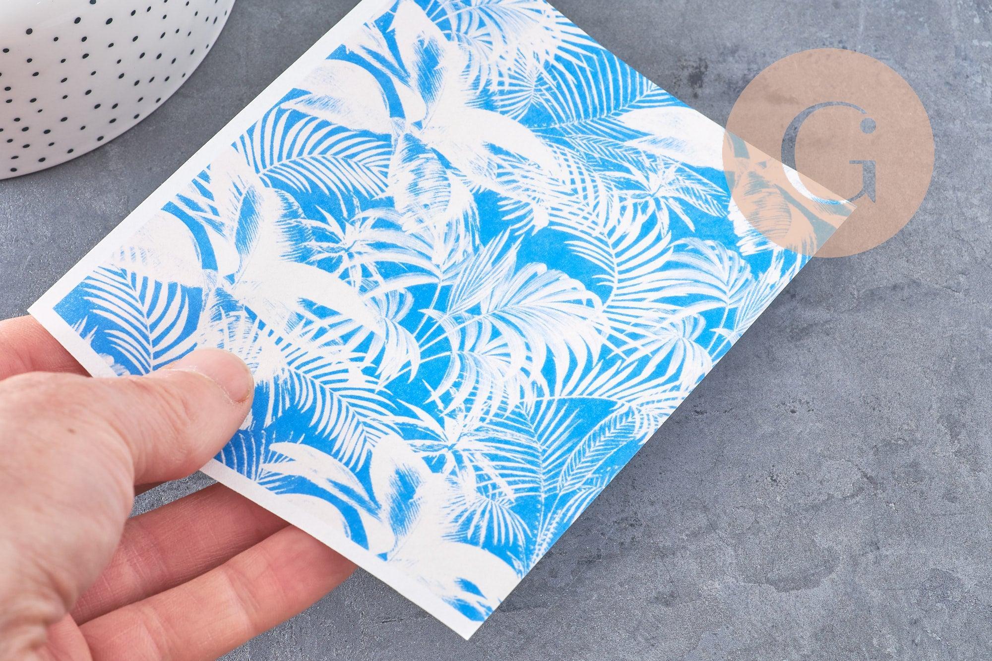 Gingerlily Perles G10766 feuille transfert polymère palme bleu 14x10 cm