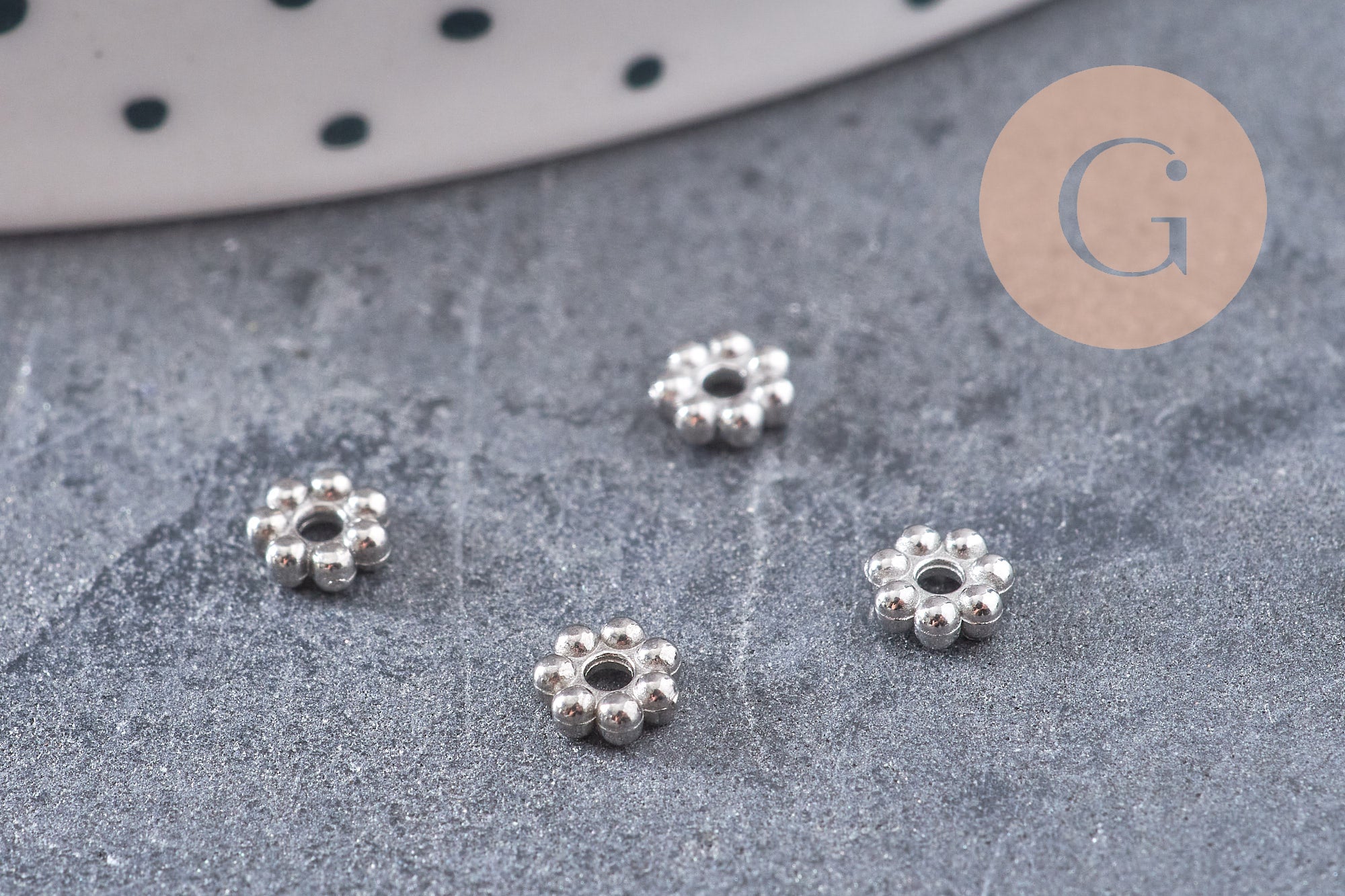 Gingerlily Perles DIY G10904 rondelles fleurs acier platine 4mm x10