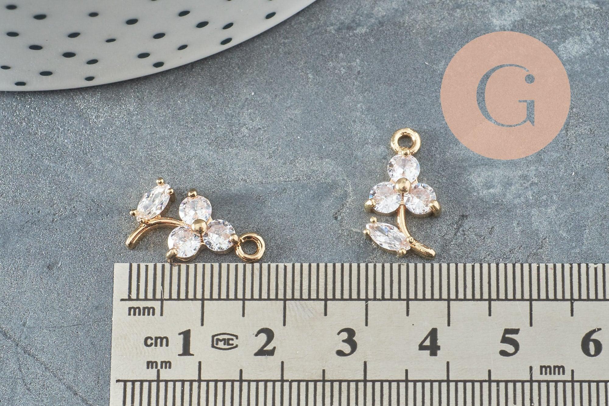 Gingerlily fleur G9930 pendentif laiton doré 24K zircons 17mm