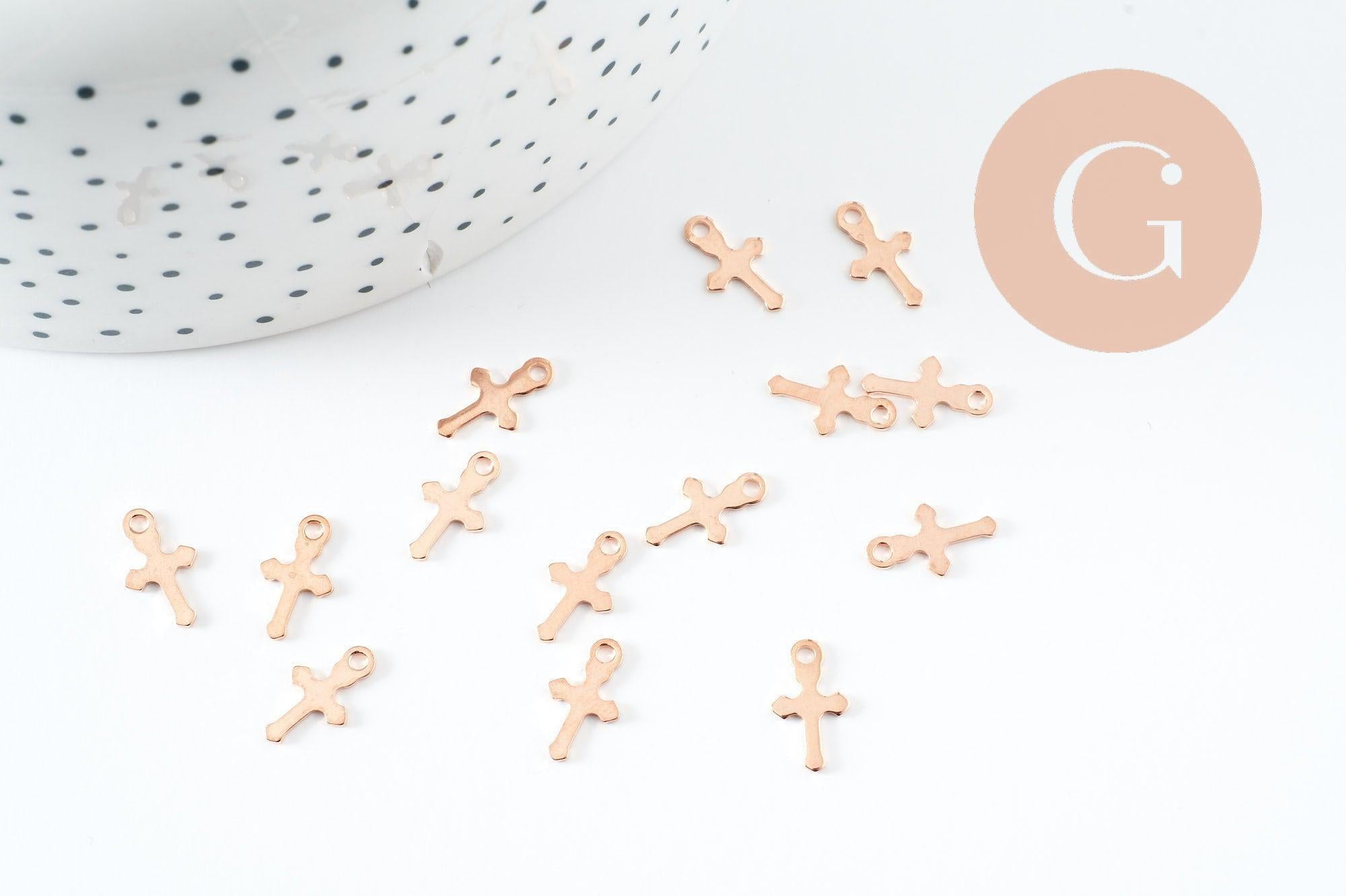 Gingerlily Pendentifs croix acier or rose 16.5mm x2