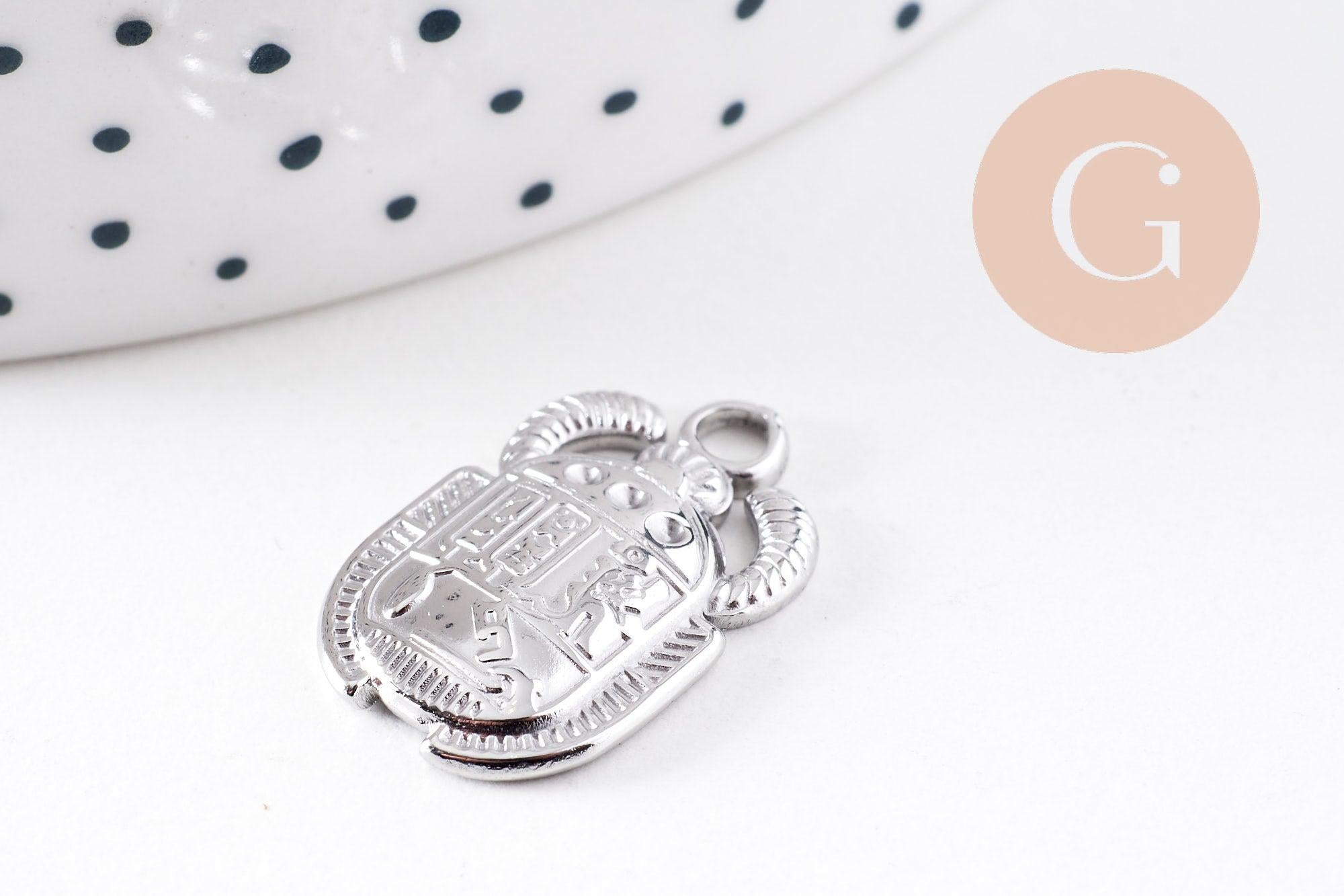 Gingerlily Pendentif Scarabée Égyptien 20,5 mm Acier Platine x1