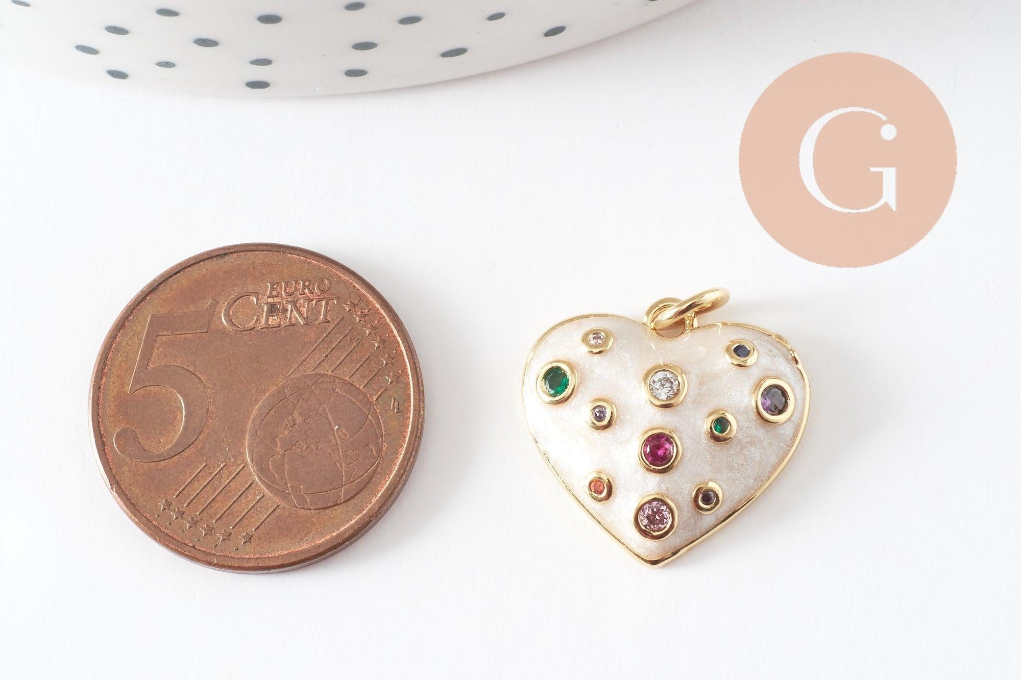 Gingerlily Perles pendentif coeur émail blanc zircon 18mm x1