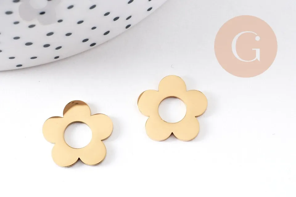 Gingerlily Perles G10334 pendentif fleur acier doré PVD 16mm