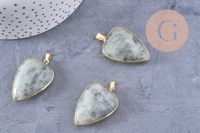 Gingerlily Pendentif ovale G2516 labradorite naturelle laiton doré 40mm