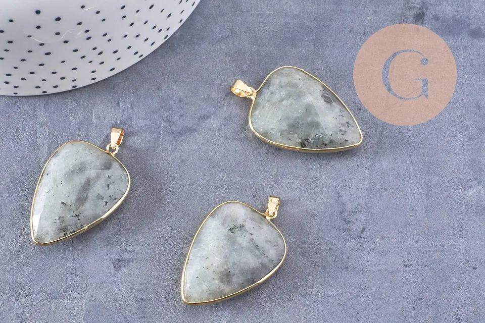 Gingerlily Pendentif ovale G2516 labradorite naturelle laiton doré 40mm
