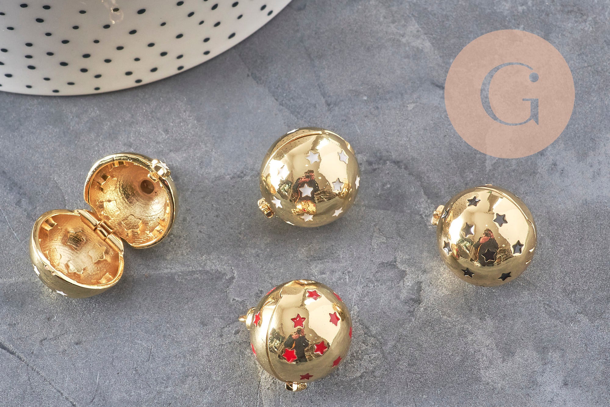 Gingerlily G11147 pendentif locket boule doré étoiles 25mm x1
