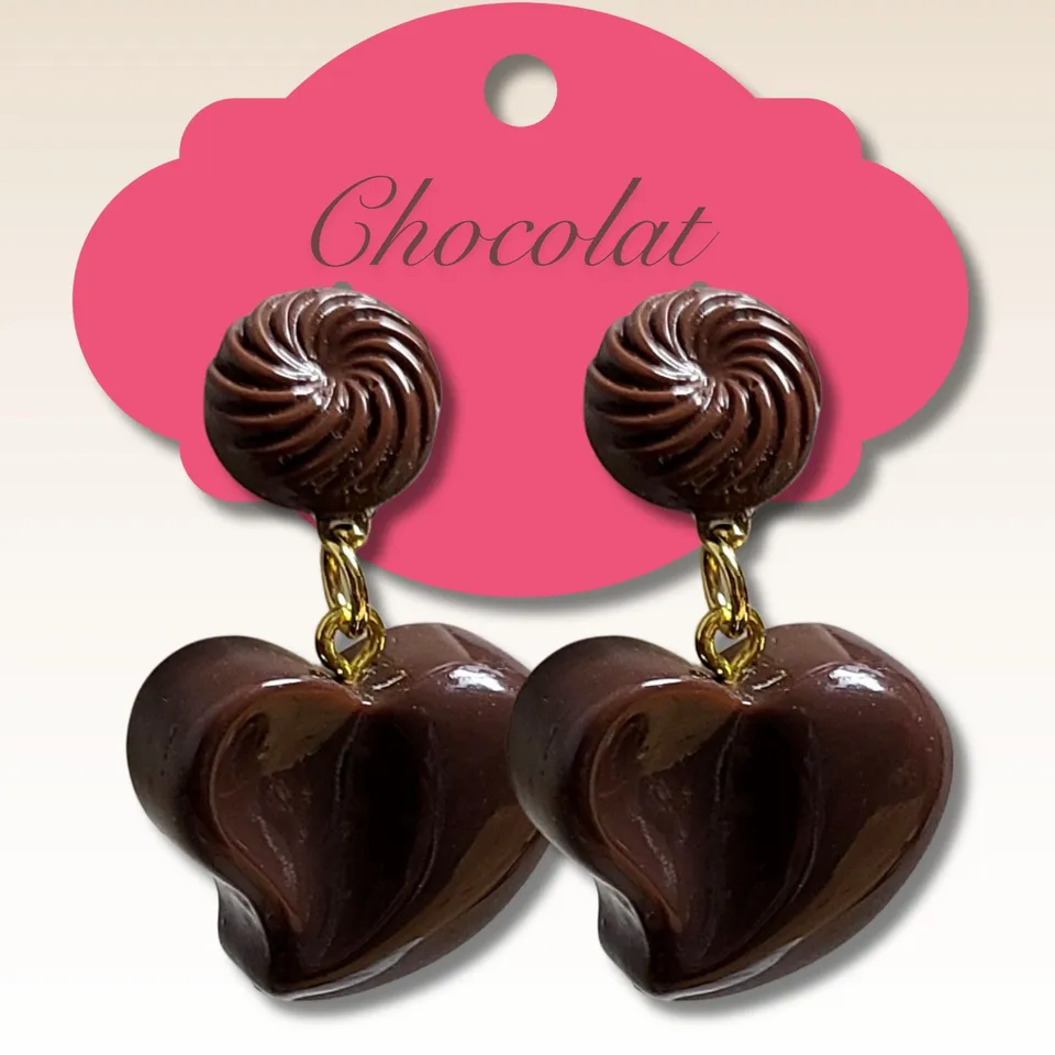Artshop Kit boucles d’oreilles coeurs résine chocolat