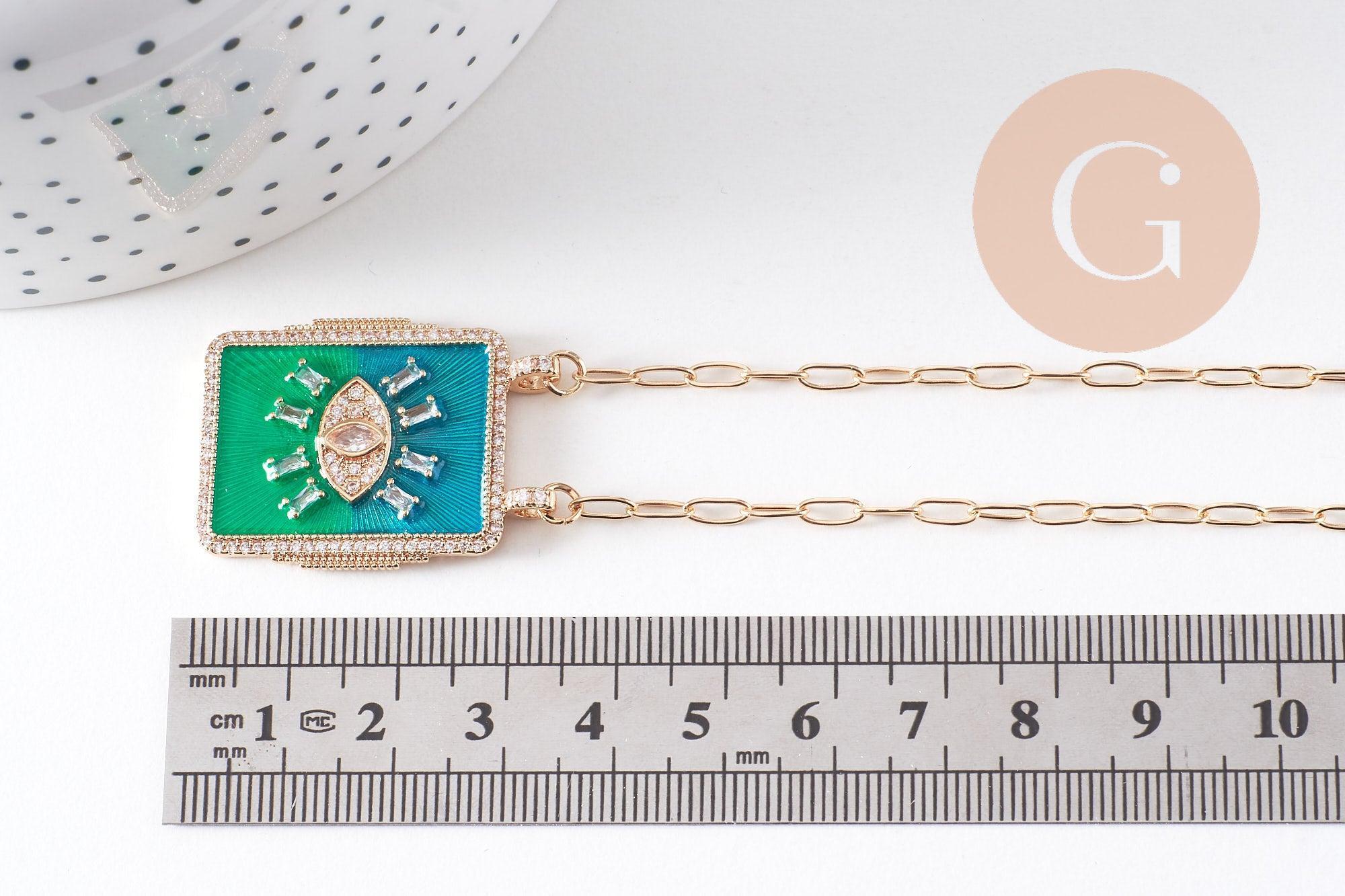 Gingerlily G10364 collier médaille œil bleu-vert zircons 45cm x1