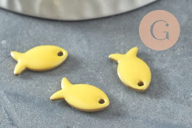 Gingerlily Pendentif Poisson Laiton Émail Jaune 13,5mm x2
