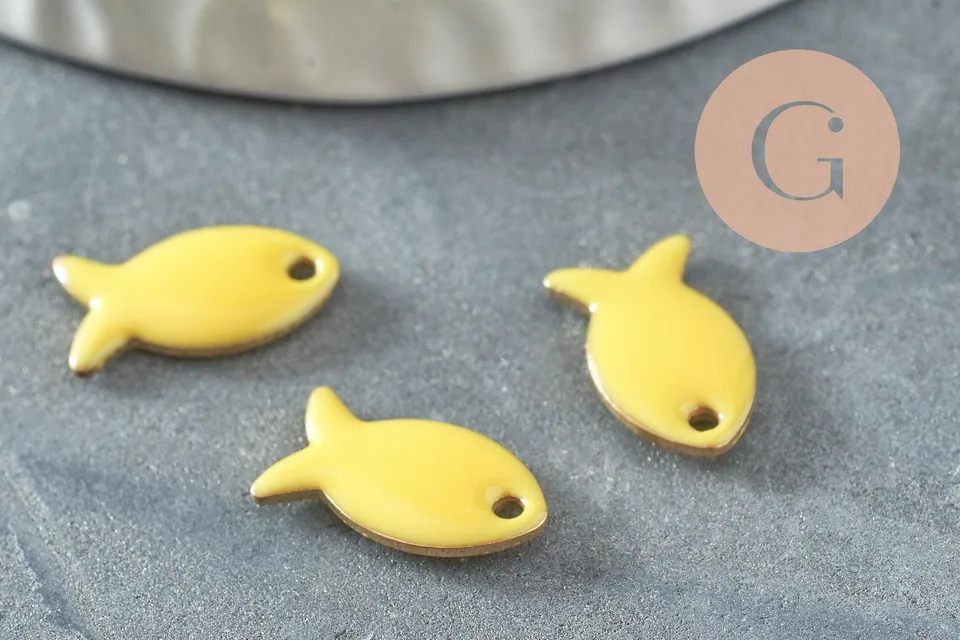 Gingerlily Pendentif Poisson Laiton Émail Jaune 13,5mm x2