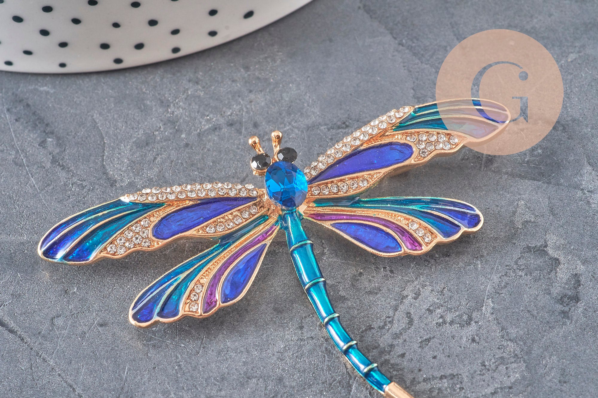 Gingerlily Broche G11291 pin's libellule doré bleu x1